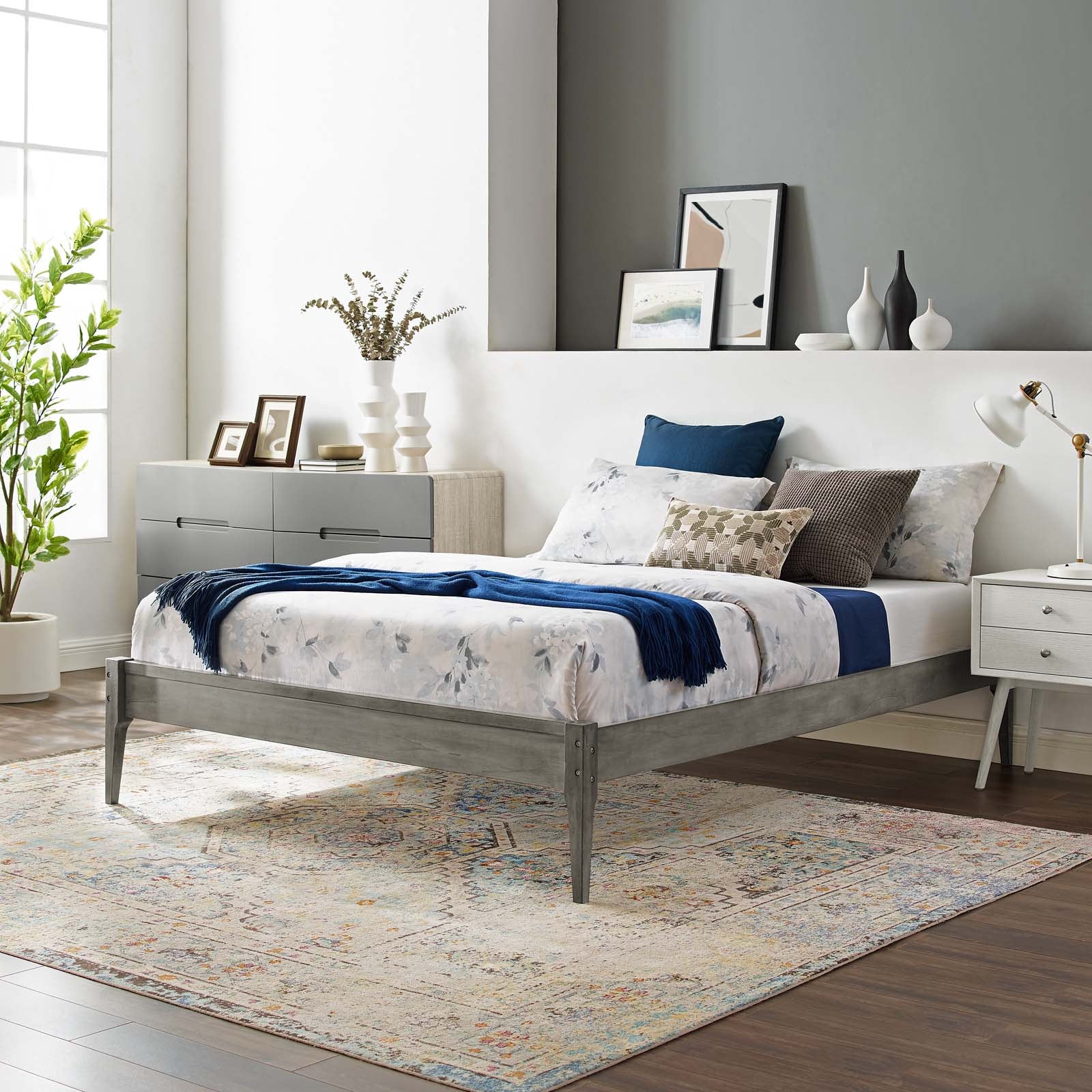 Modway Beds - June Twin Wood Platform Bed Frame Gray