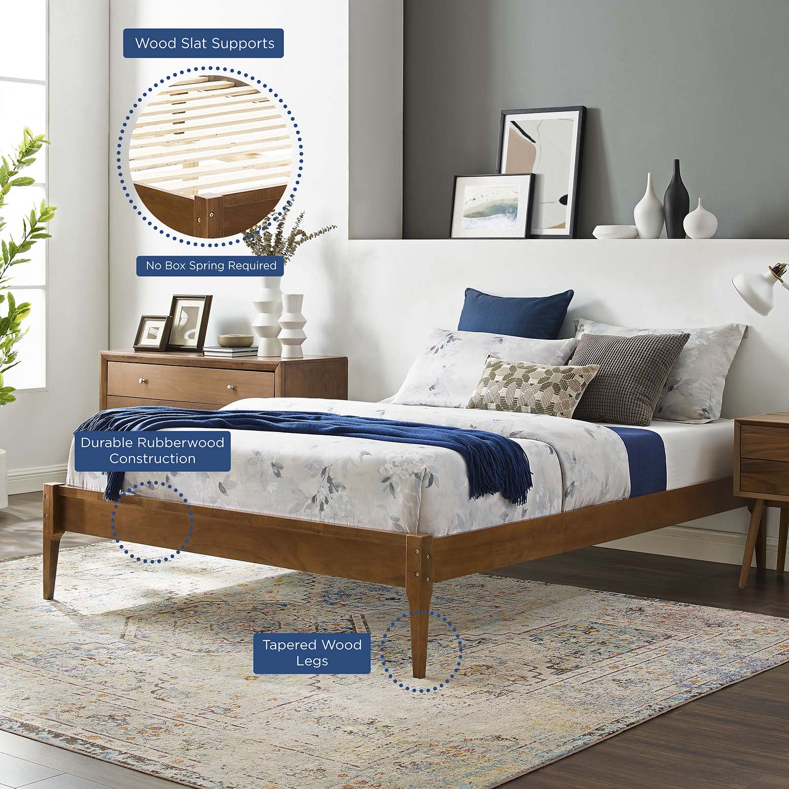 Modway Beds - June Twin Wood Platform Bed Frame Walnut