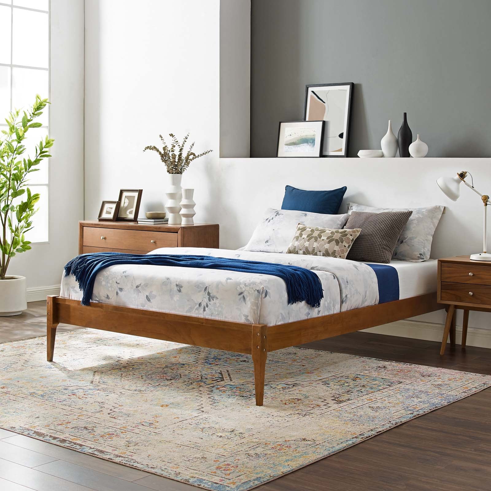 Modway Beds - June Twin Wood Platform Bed Frame Walnut