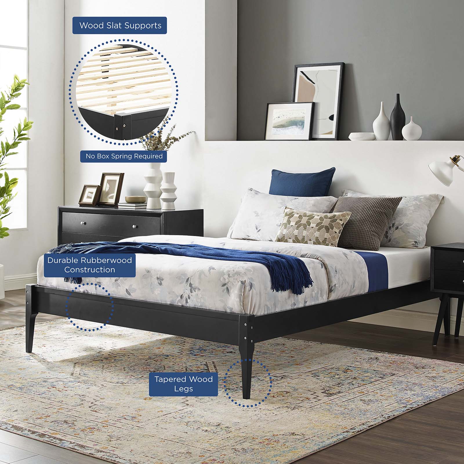 Modway Beds - June Queen Wood Platform Bed Frame Black