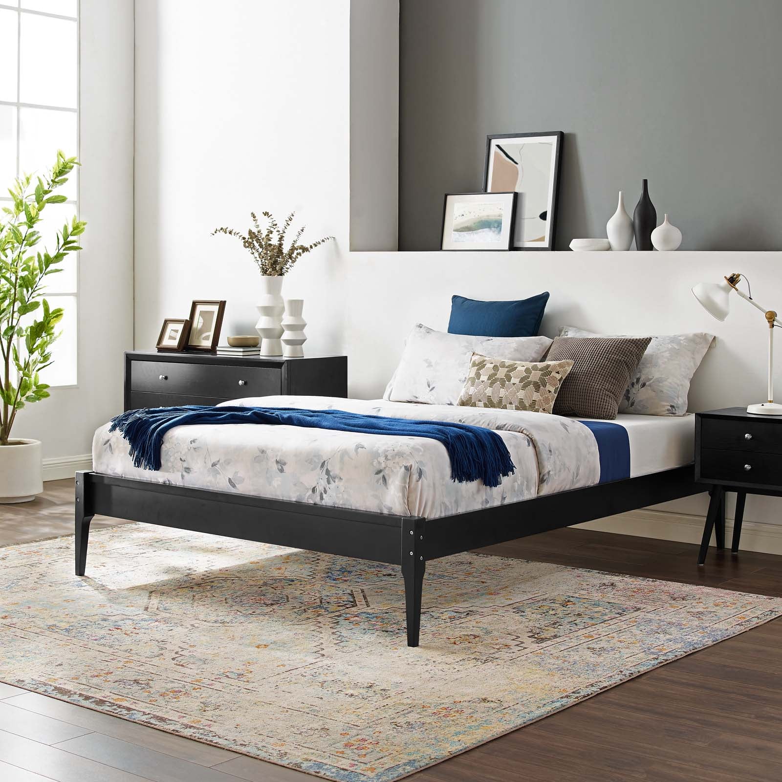 Modway Beds - June Queen Wood Platform Bed Frame Black
