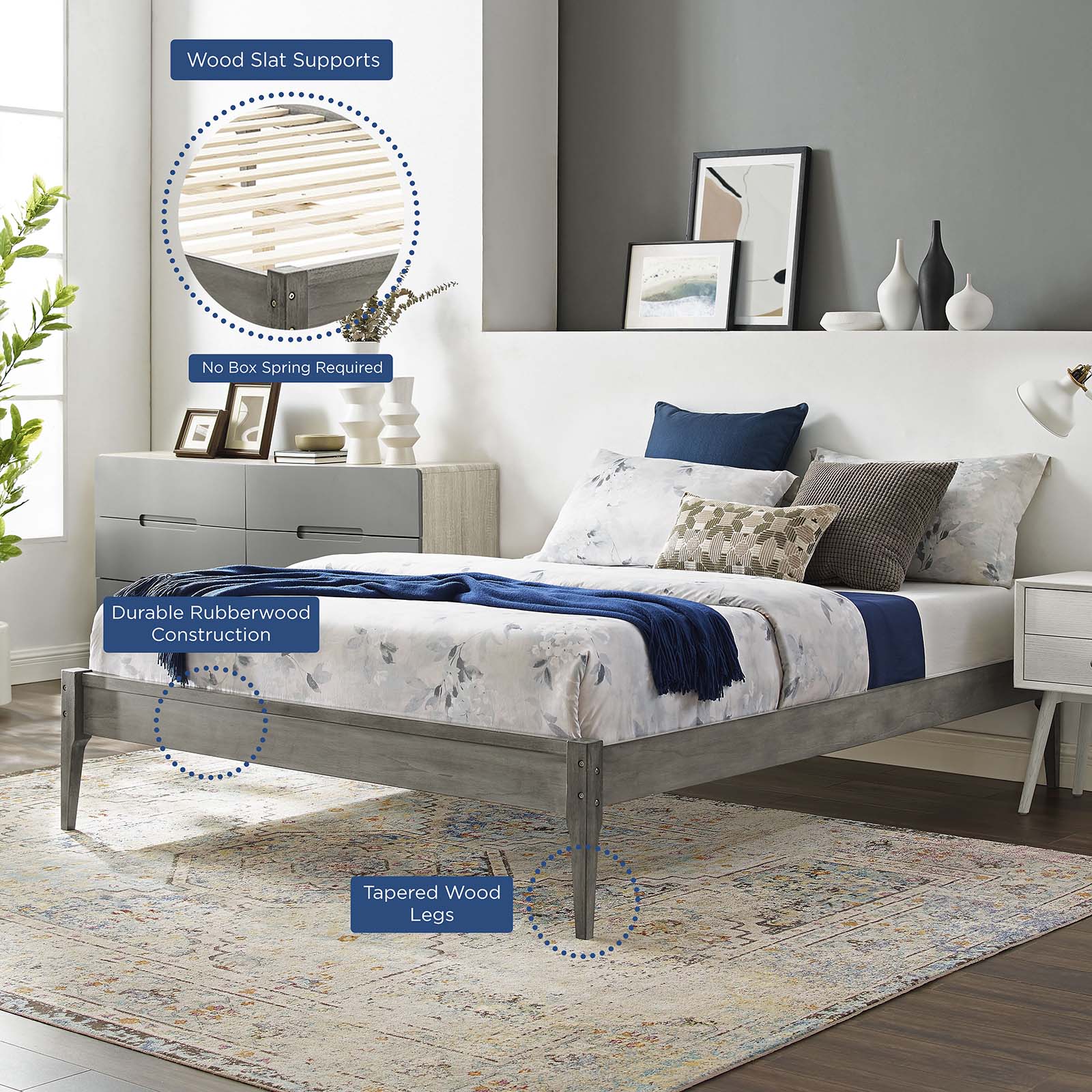 Modway Beds - June Queen Wood Platform Bed Frame Gray