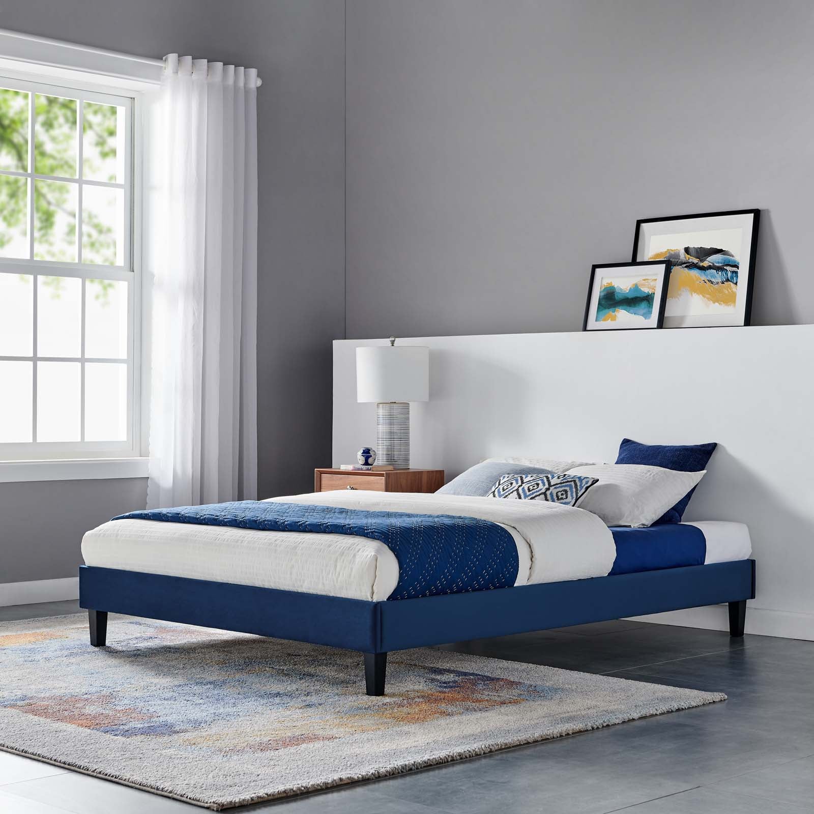 Modway Beds - Reign Full Performance Velvet Platform Bed Frame Navy