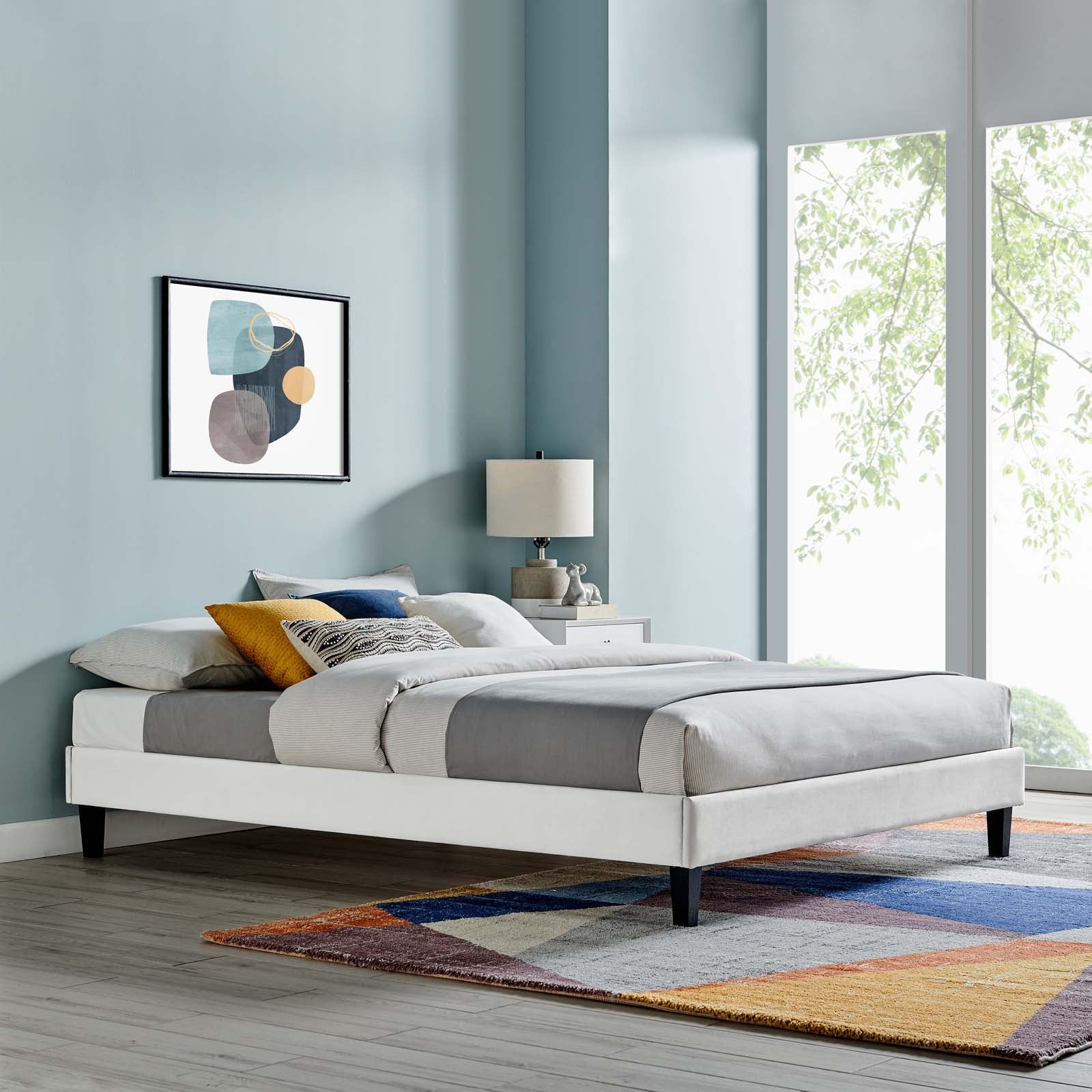 Modway Beds - Reign Queen Performance Velvet Platform Bed Frame Light Gray