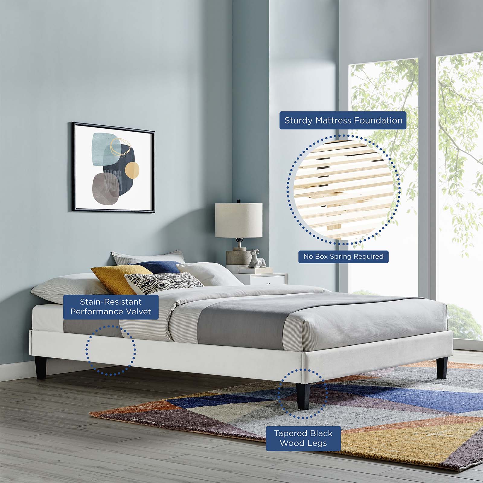 Modway Beds - Reign King Performance Velvet Platform Bed Frame Light Gray