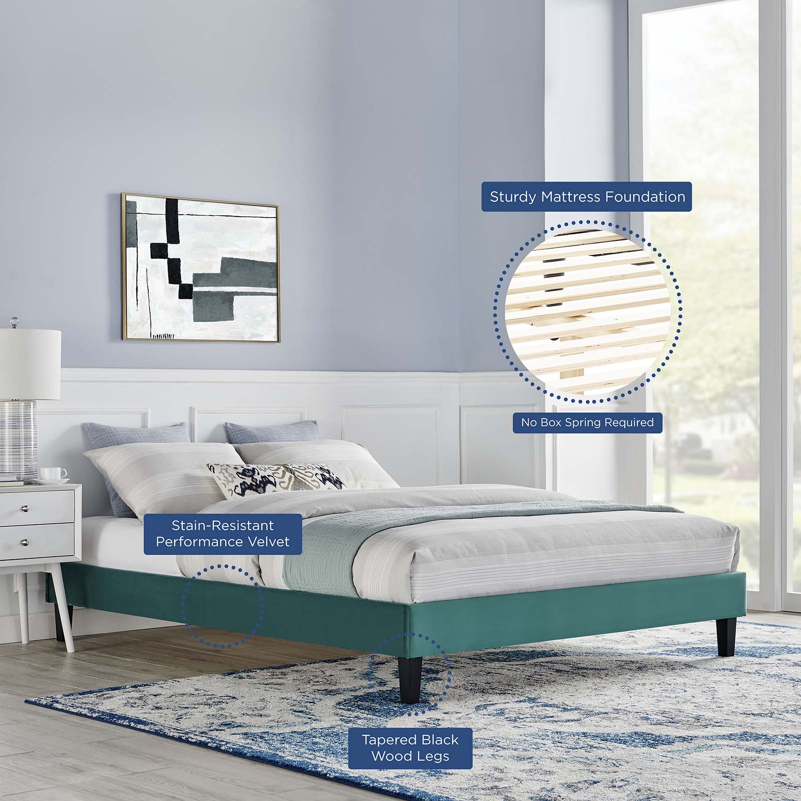 Modway Beds - Reign King Performance Velvet Platform Bed Frame Teal