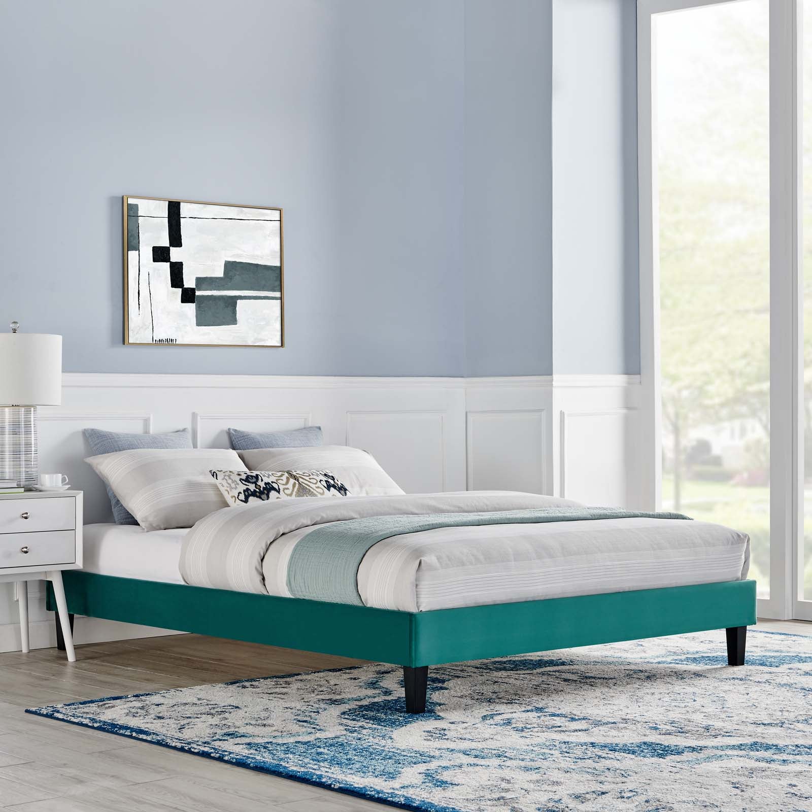 Modway Beds - Reign King Performance Velvet Platform Bed Frame Teal