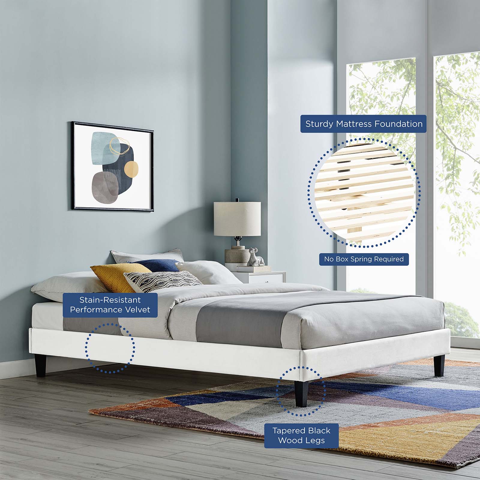 Modway Beds - Reign King Performance Velvet Platform Bed Frame White