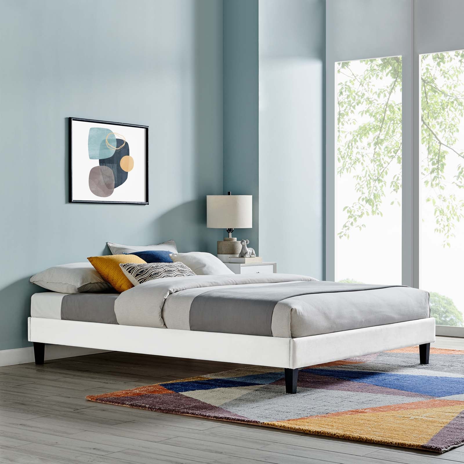 Modway Beds - Reign King Performance Velvet Platform Bed Frame White