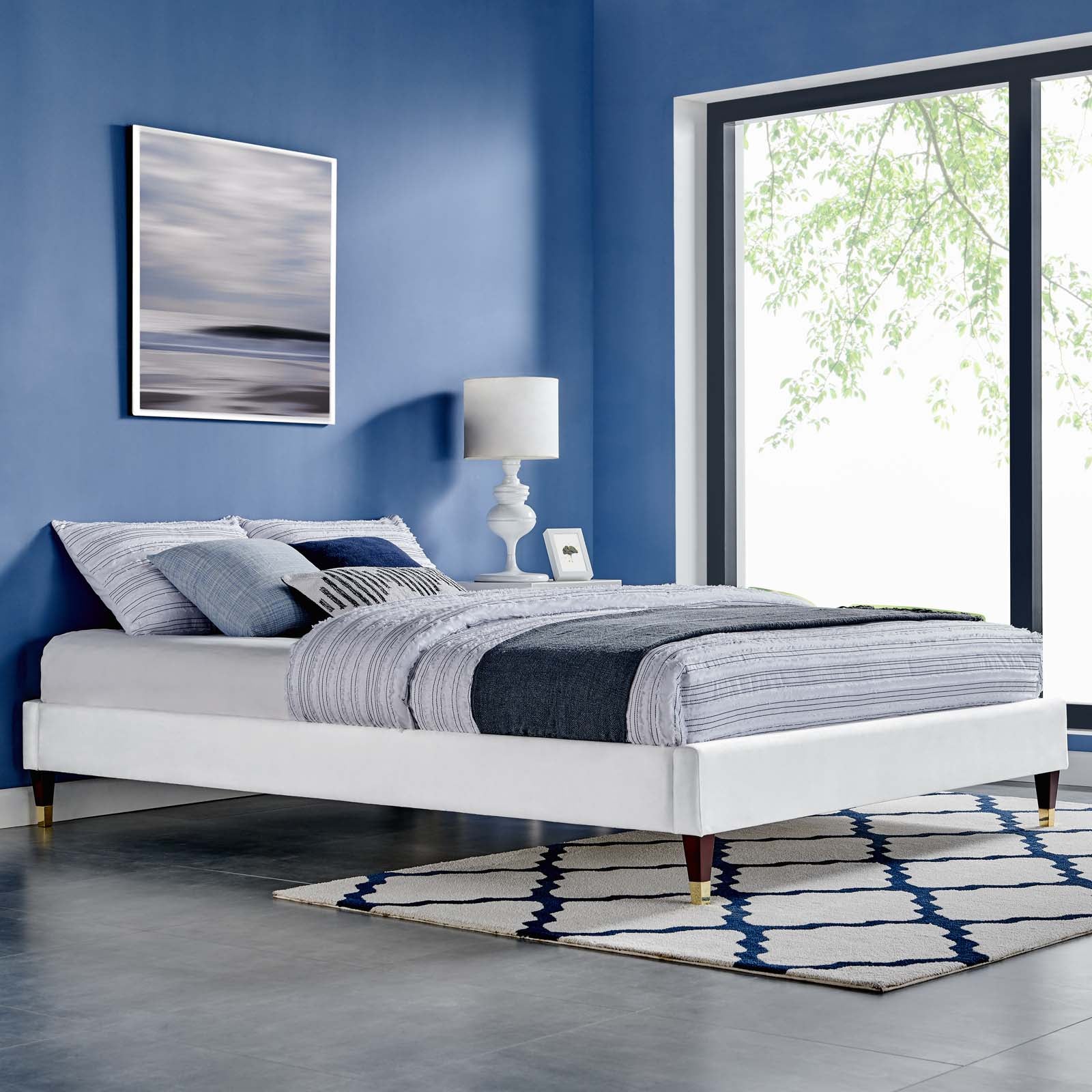 Modway Beds - Harlow Twin Performance Velvet Platform Bed Frame White