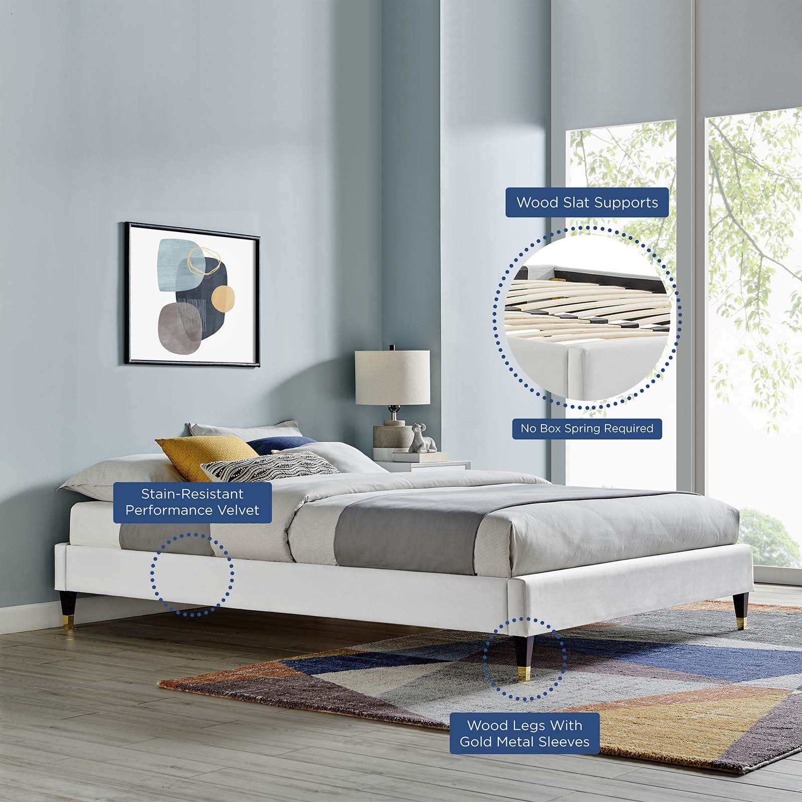 Modway Beds - Harlow Full Performance Velvet Platform Bed Frame Light Gray