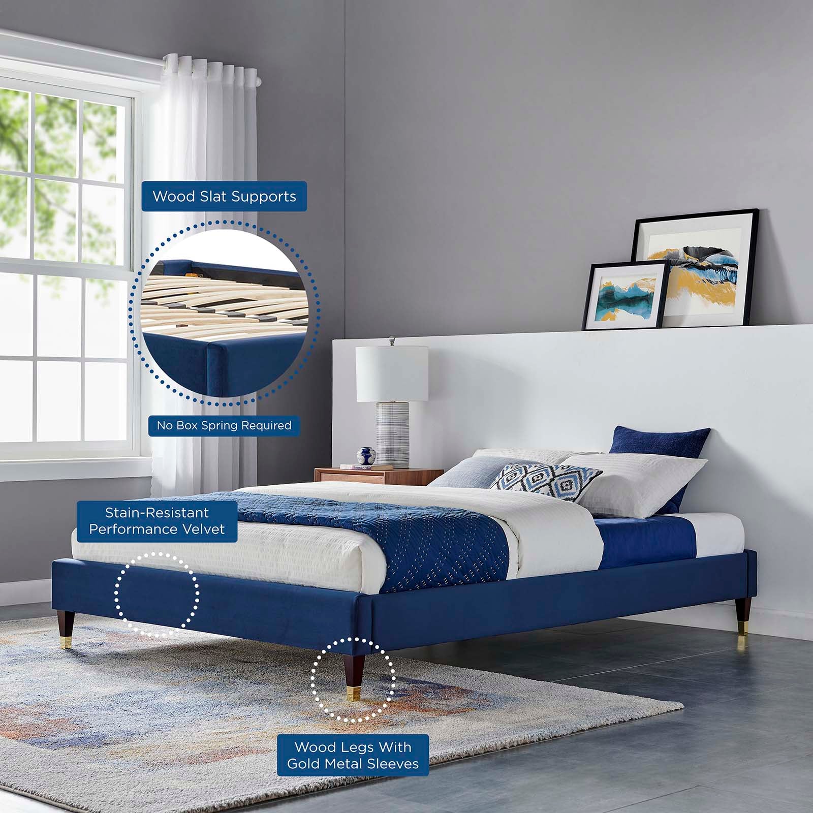 Modway Beds - Harlow Full Performance Velvet Platform Bed Frame Navy