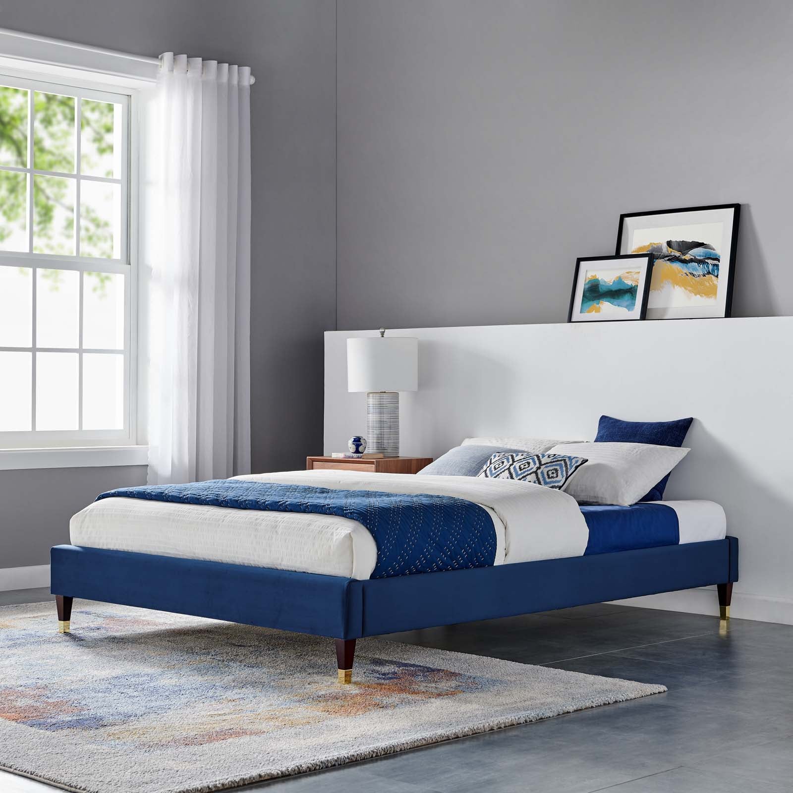 Modway Beds - Harlow Full Performance Velvet Platform Bed Frame Navy