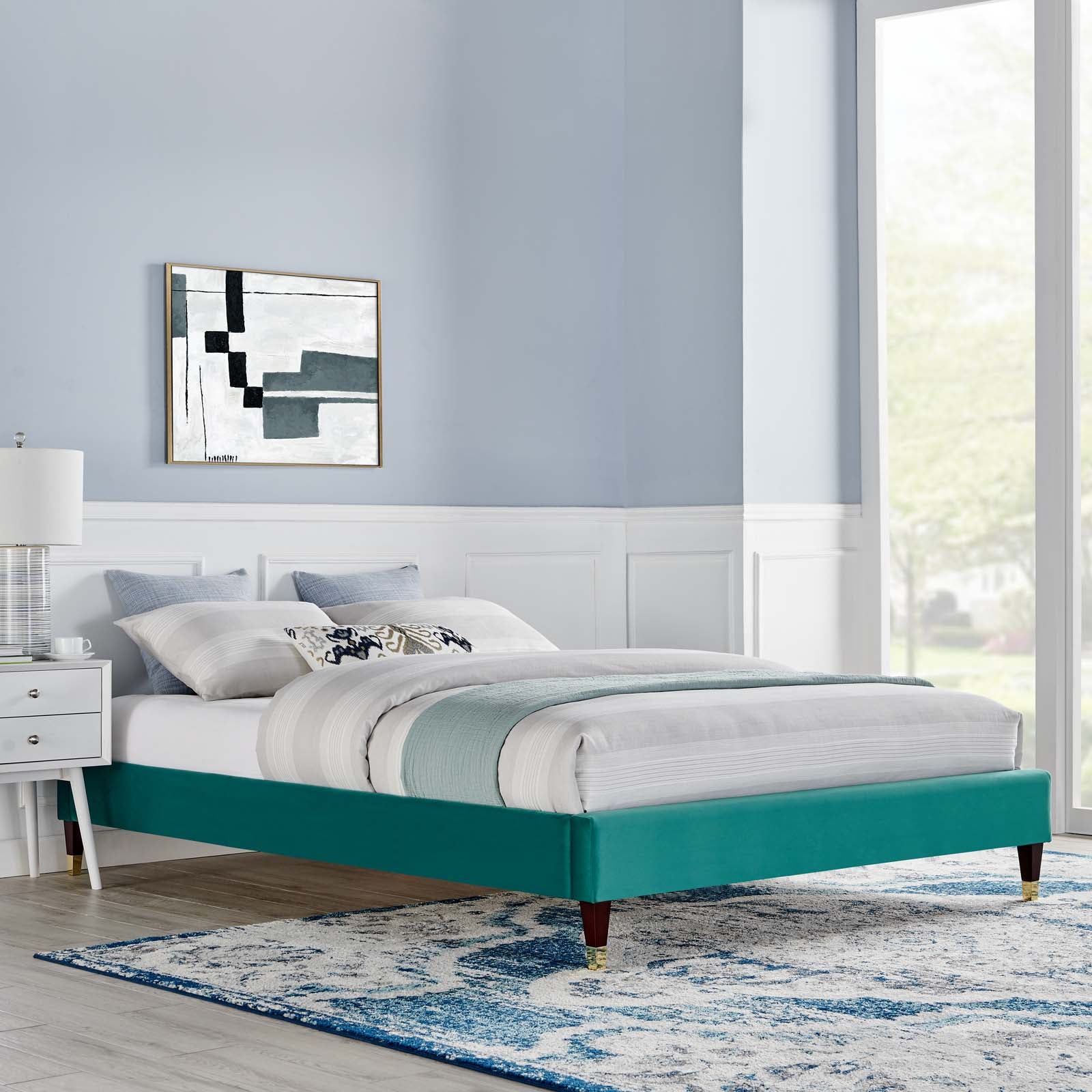 Modway Beds - Harlow Full Performance Velvet Platform Bed Frame Teal