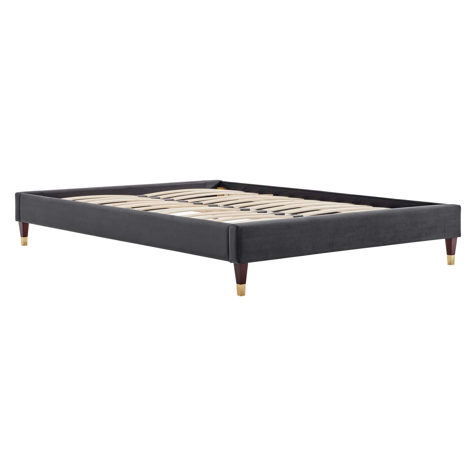Modway Beds - Harlow Queen Performance Velvet Platform Bed Frame Charcoal