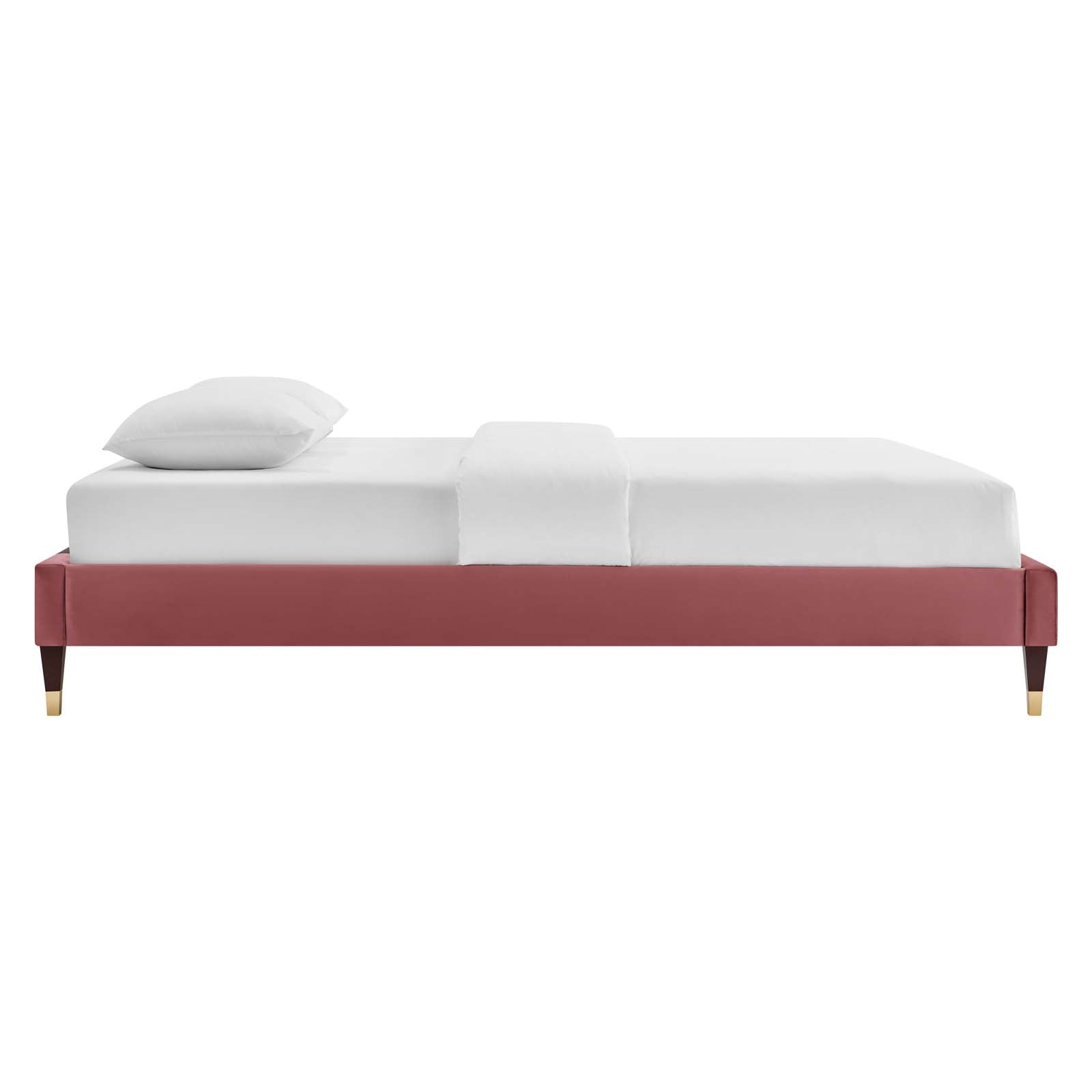 Modway Beds - Harlow Queen Performance Velvet Platform Bed Frame Dusty Rose
