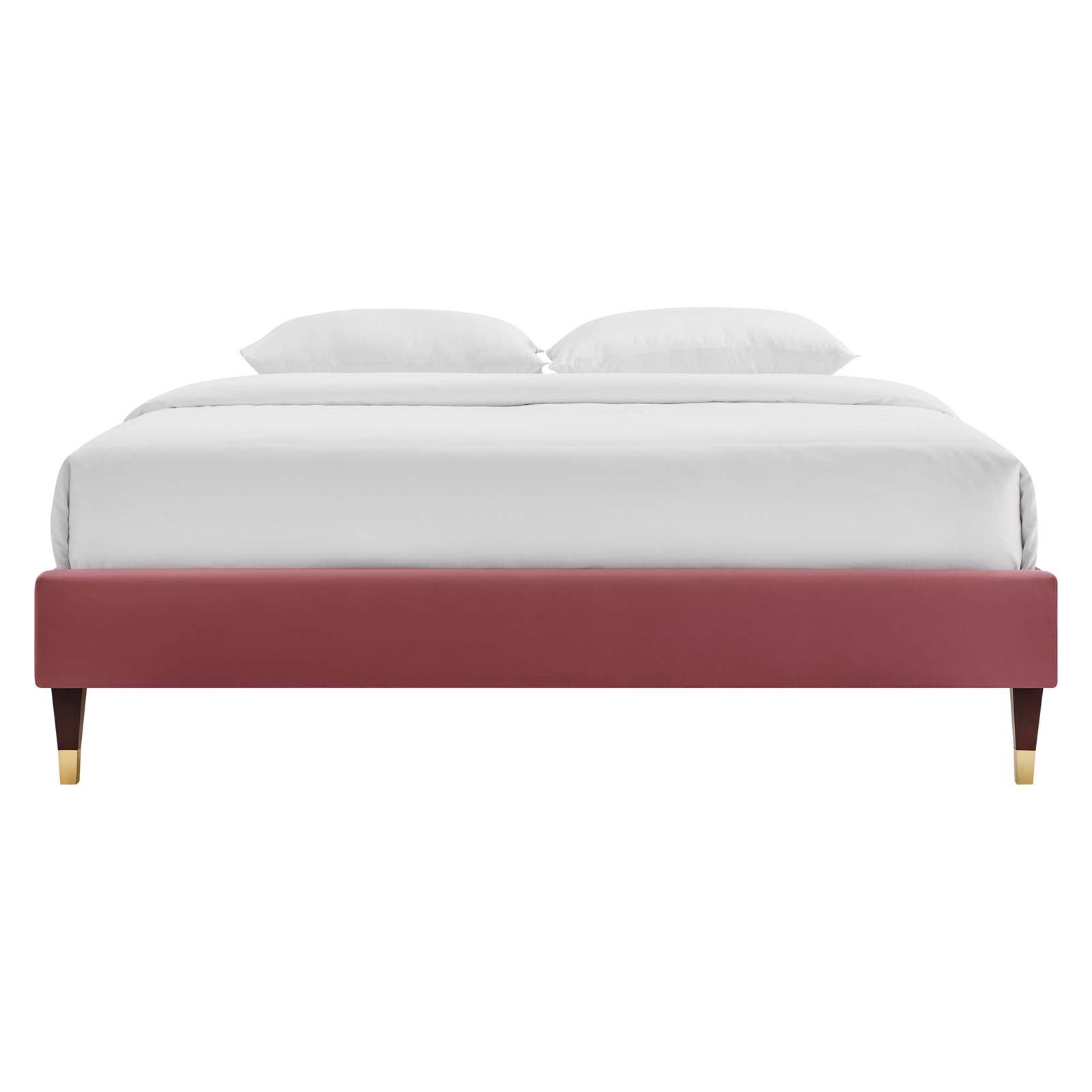 Modway Beds - Harlow Queen Performance Velvet Platform Bed Frame Dusty Rose