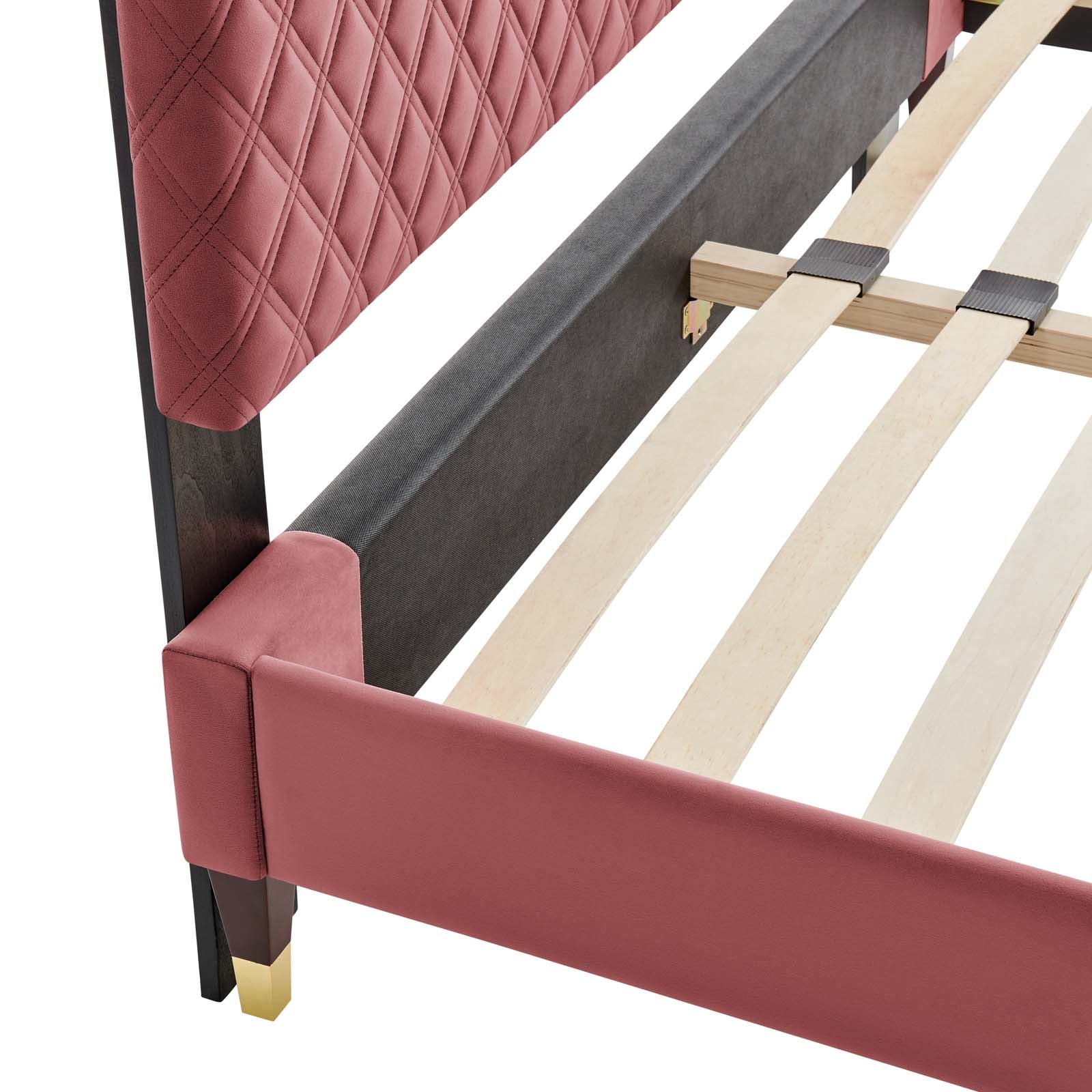 Modway Beds - Harlow Queen Performance Velvet Platform Bed Frame Dusty Rose