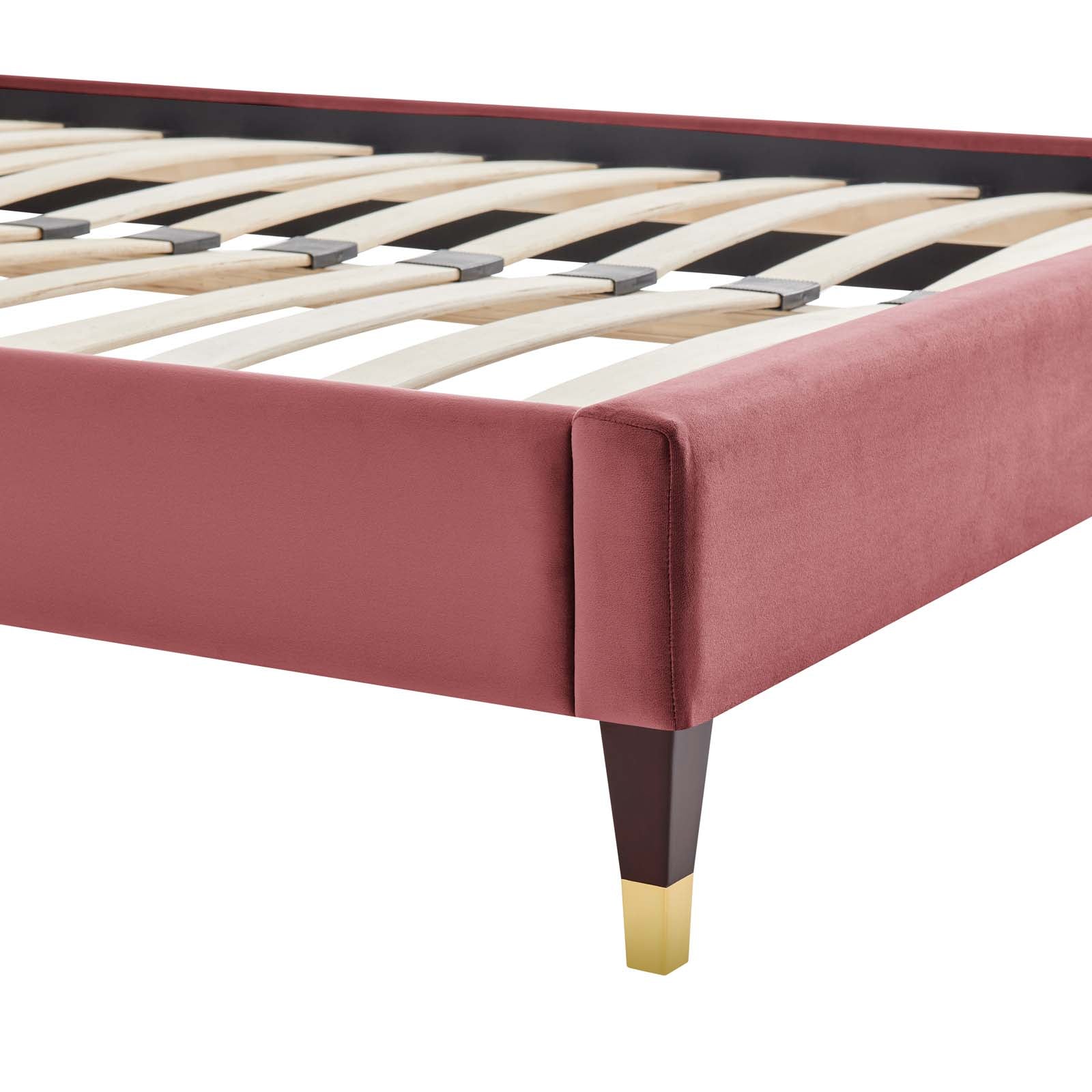 Modway Beds - Harlow King Performance Velvet Platform Bed Frame Dusty Rose