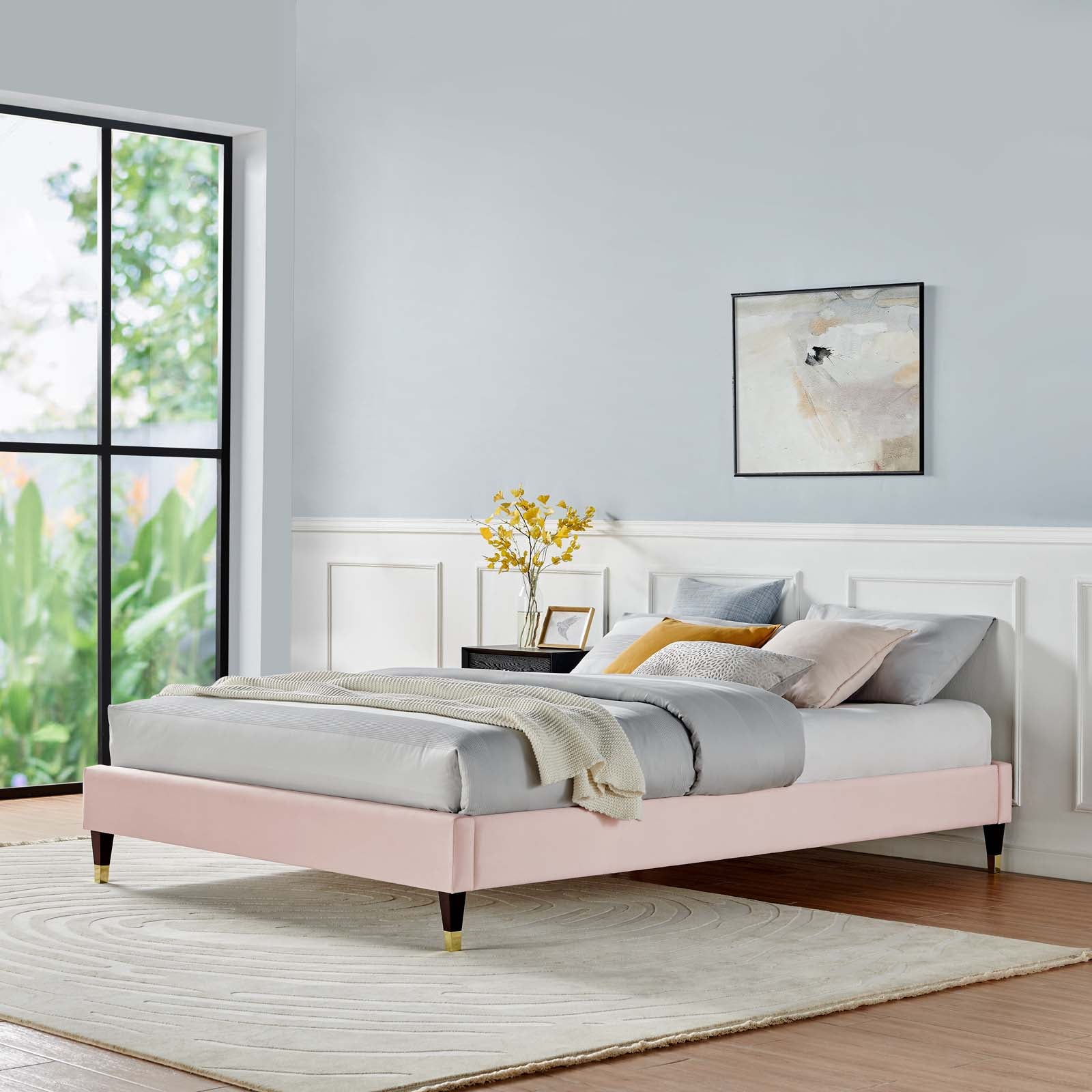 Modway Beds - Harlow King Performance Velvet Platform Bed Frame Pink
