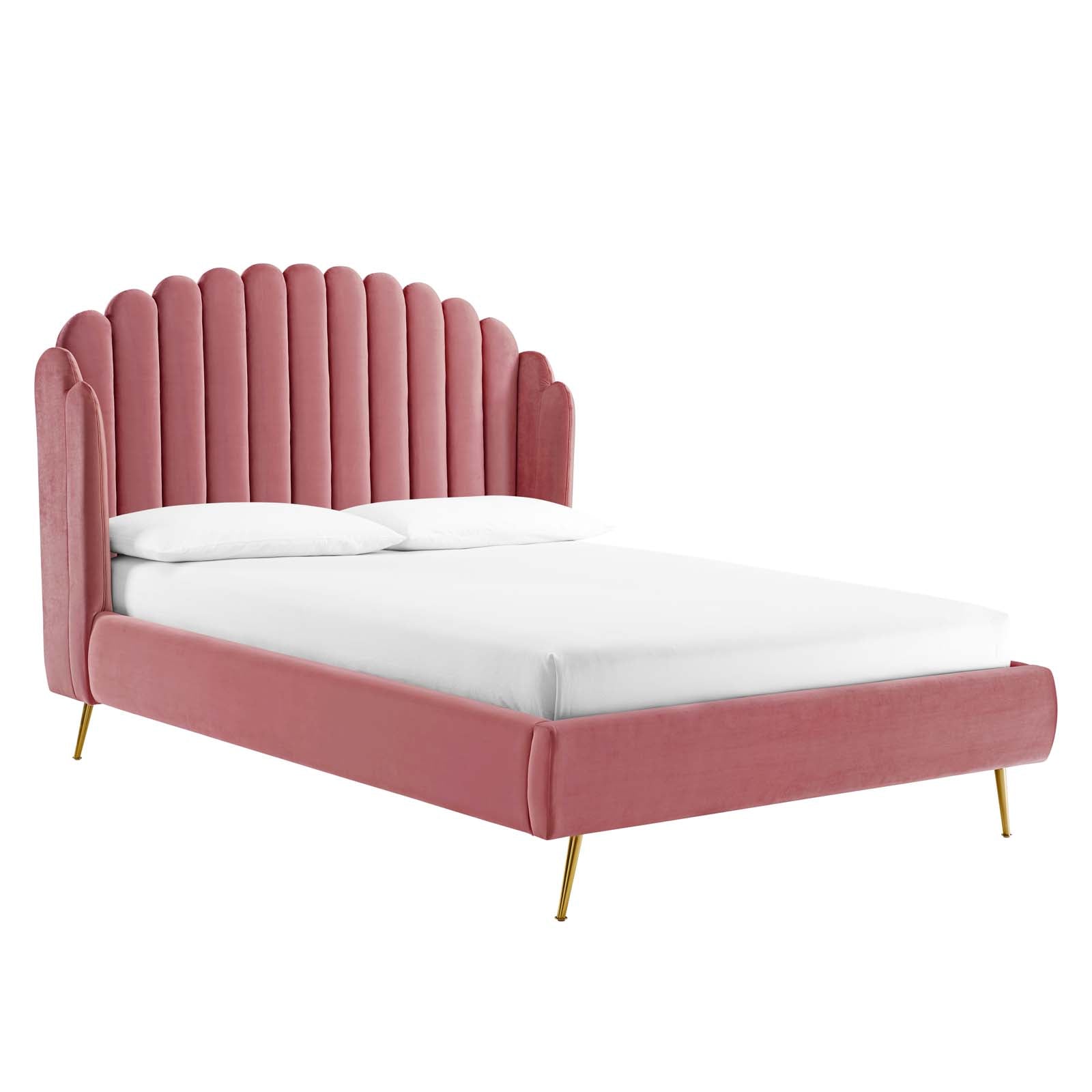 Modway Beds - Lana Queen Performance Velvet Wingback Platform Bed Dusty Rose