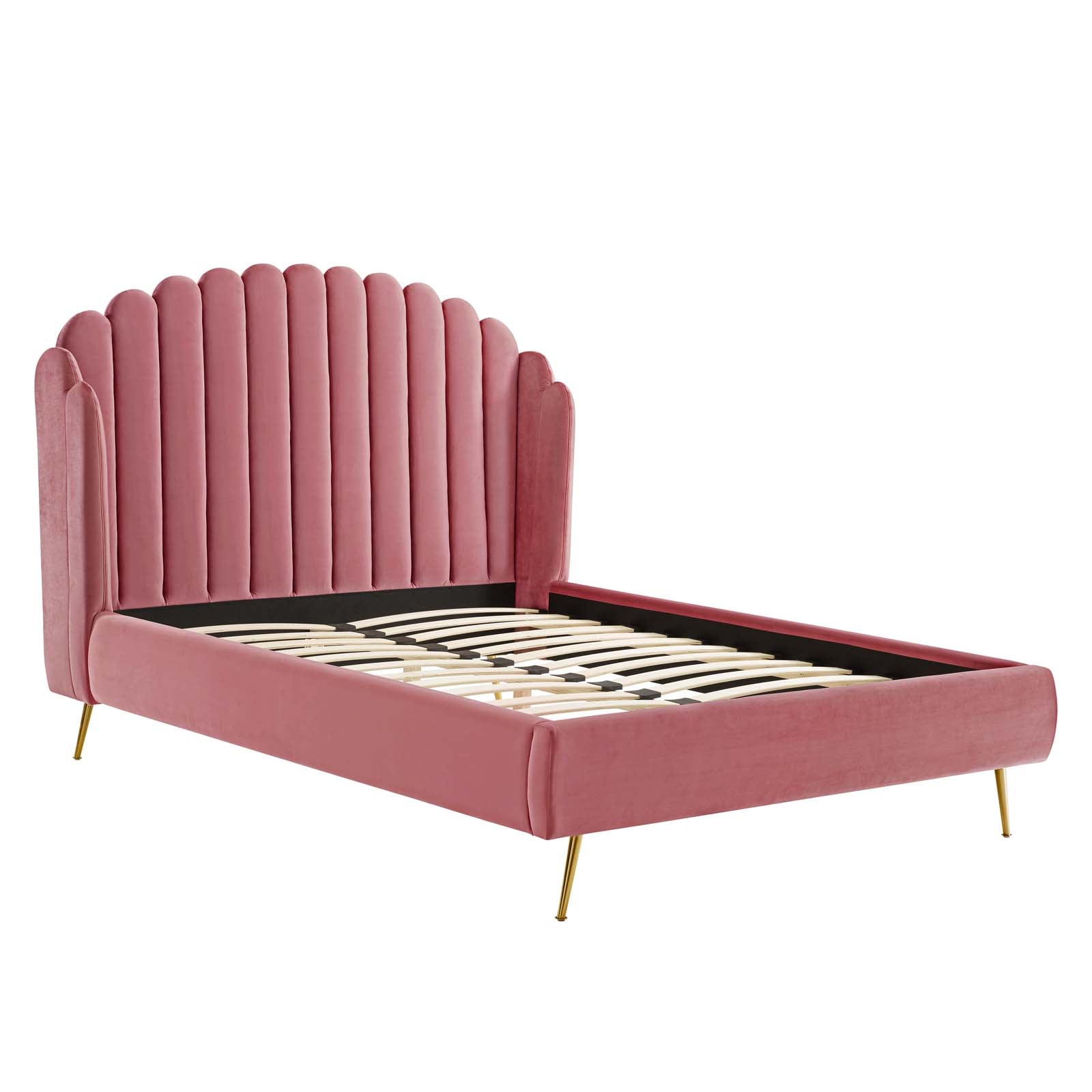 Modway Beds - Lana Queen Performance Velvet Wingback Platform Bed Dusty Rose