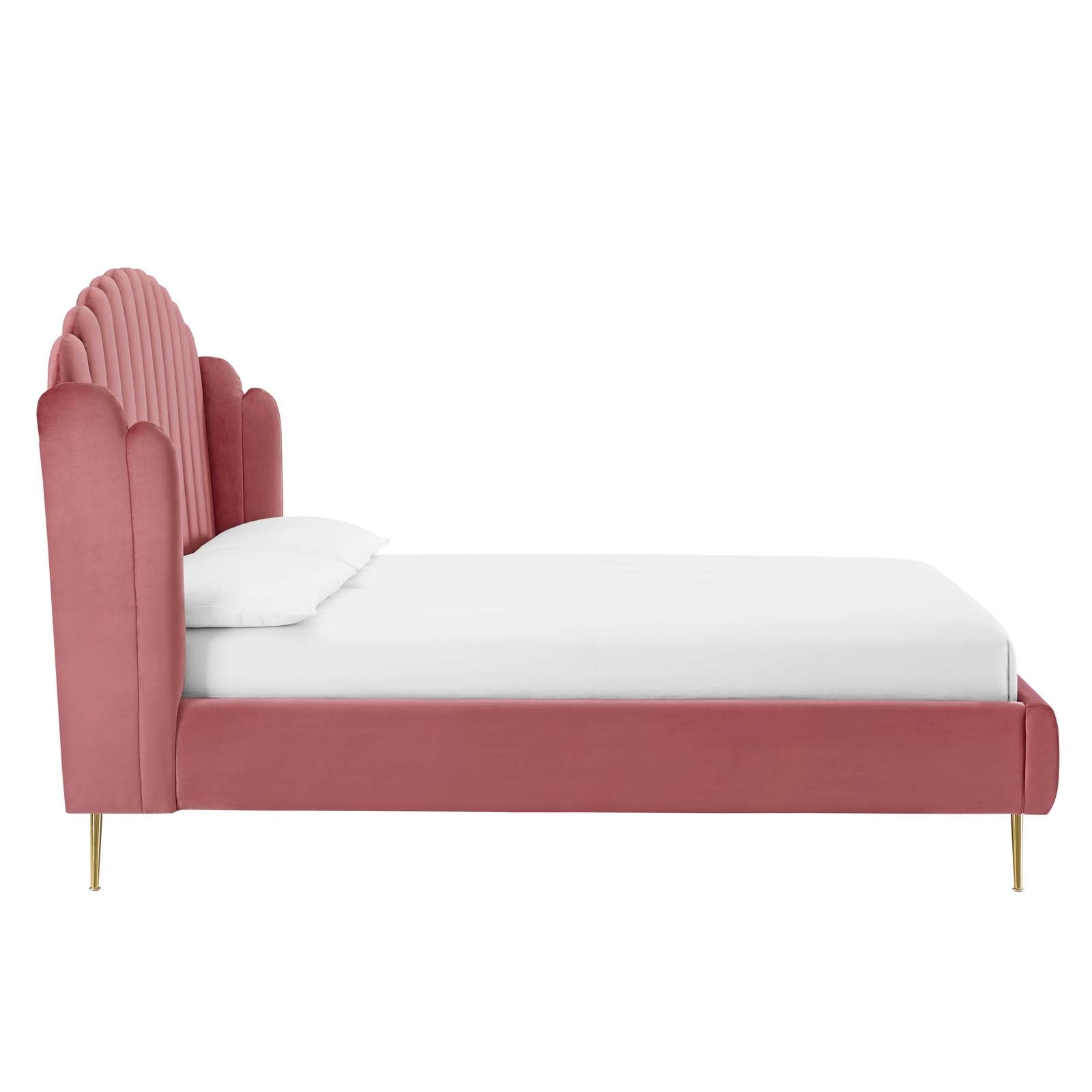 Modway Beds - Lana Queen Performance Velvet Wingback Platform Bed Dusty Rose