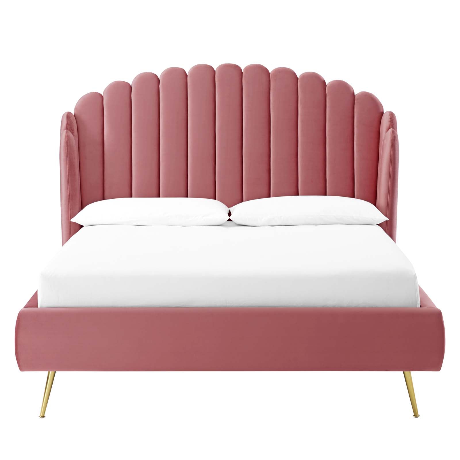Modway Beds - Lana Queen Performance Velvet Wingback Platform Bed Dusty Rose