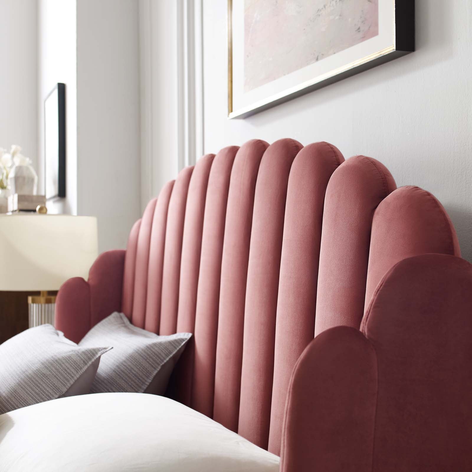 Modway Beds - Lana Queen Performance Velvet Wingback Platform Bed Dusty Rose