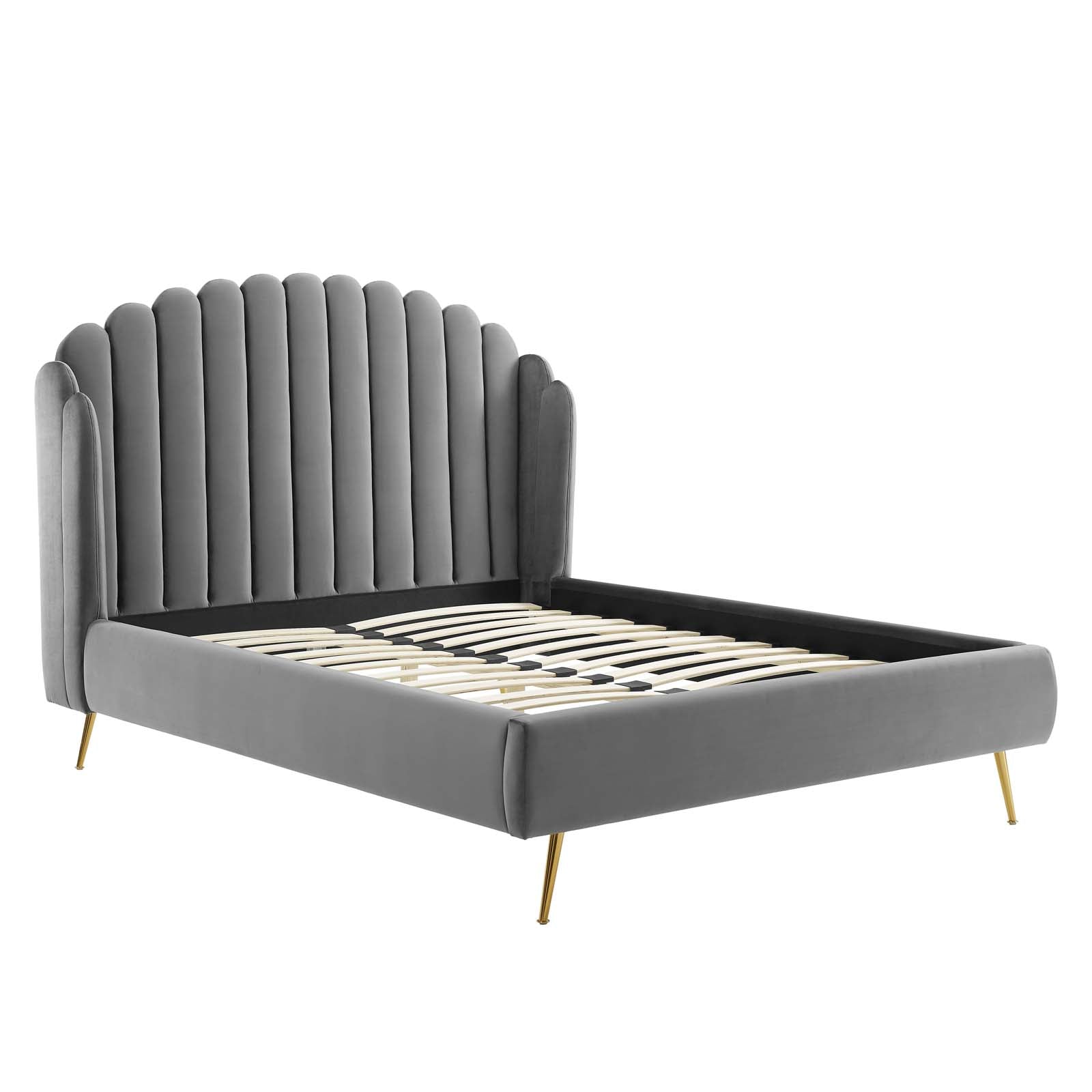 Modway Beds - Lana Queen Performance Velvet Wingback Platform Bed Gray