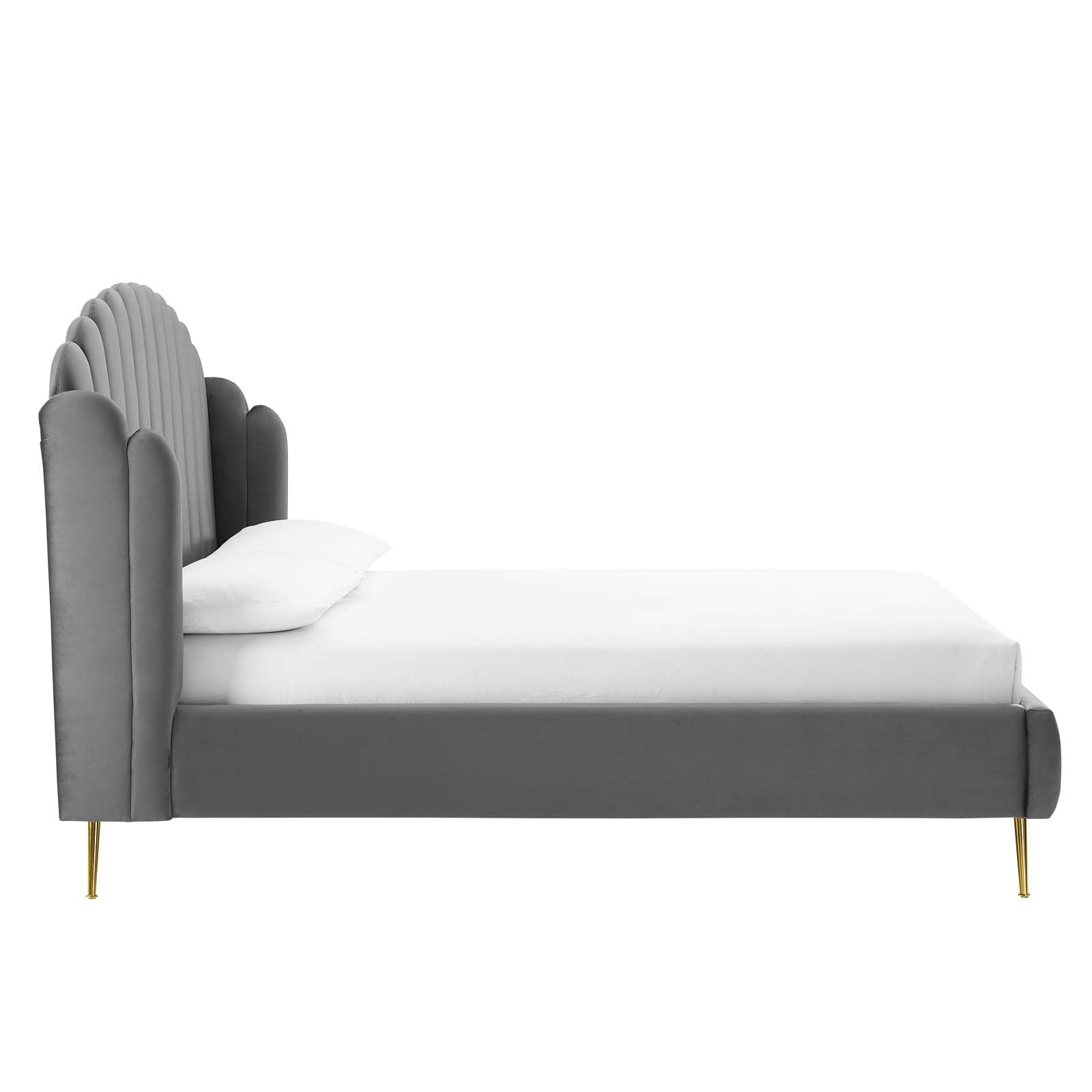 Modway Beds - Lana Queen Performance Velvet Wingback Platform Bed Gray