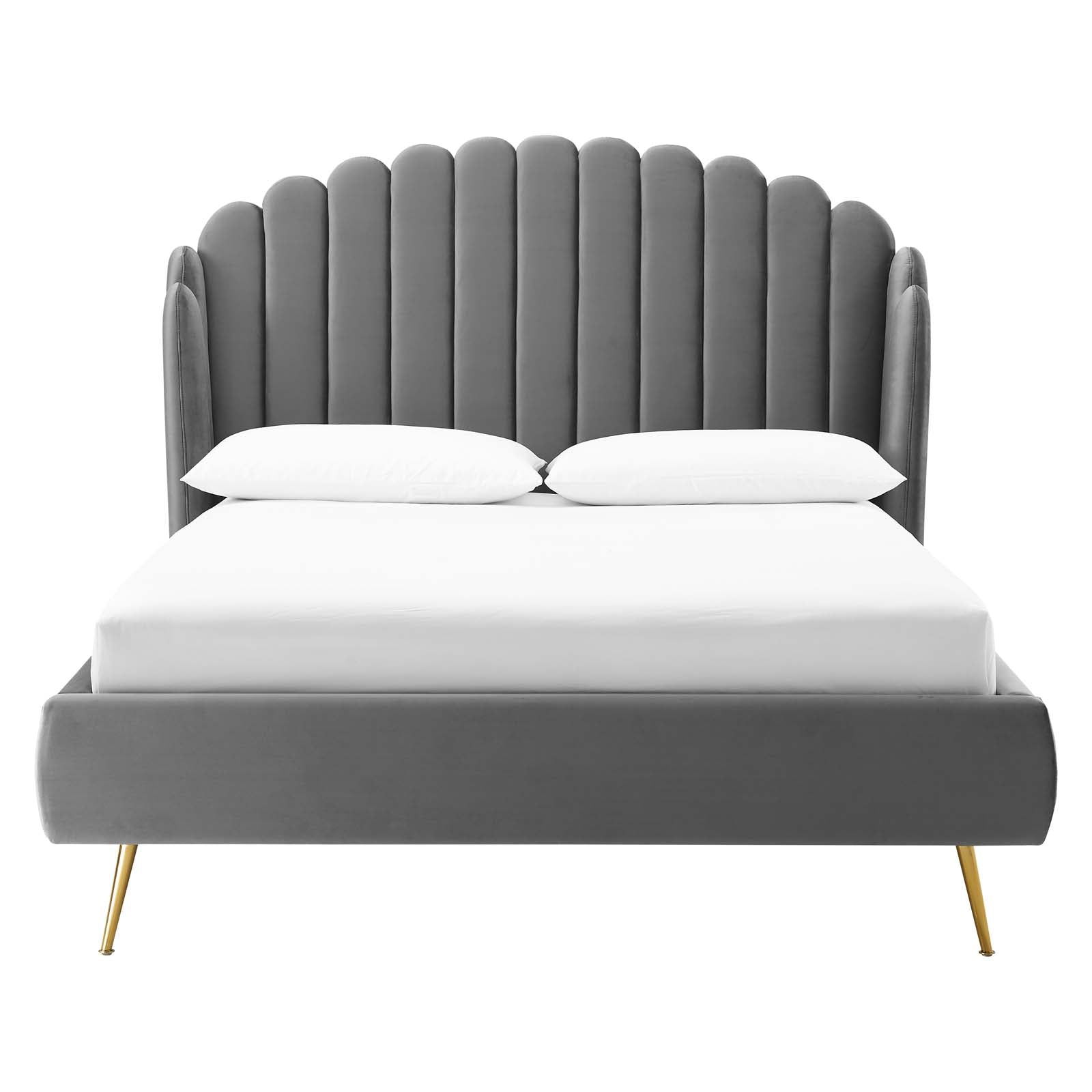 Modway Beds - Lana Queen Performance Velvet Wingback Platform Bed Gray