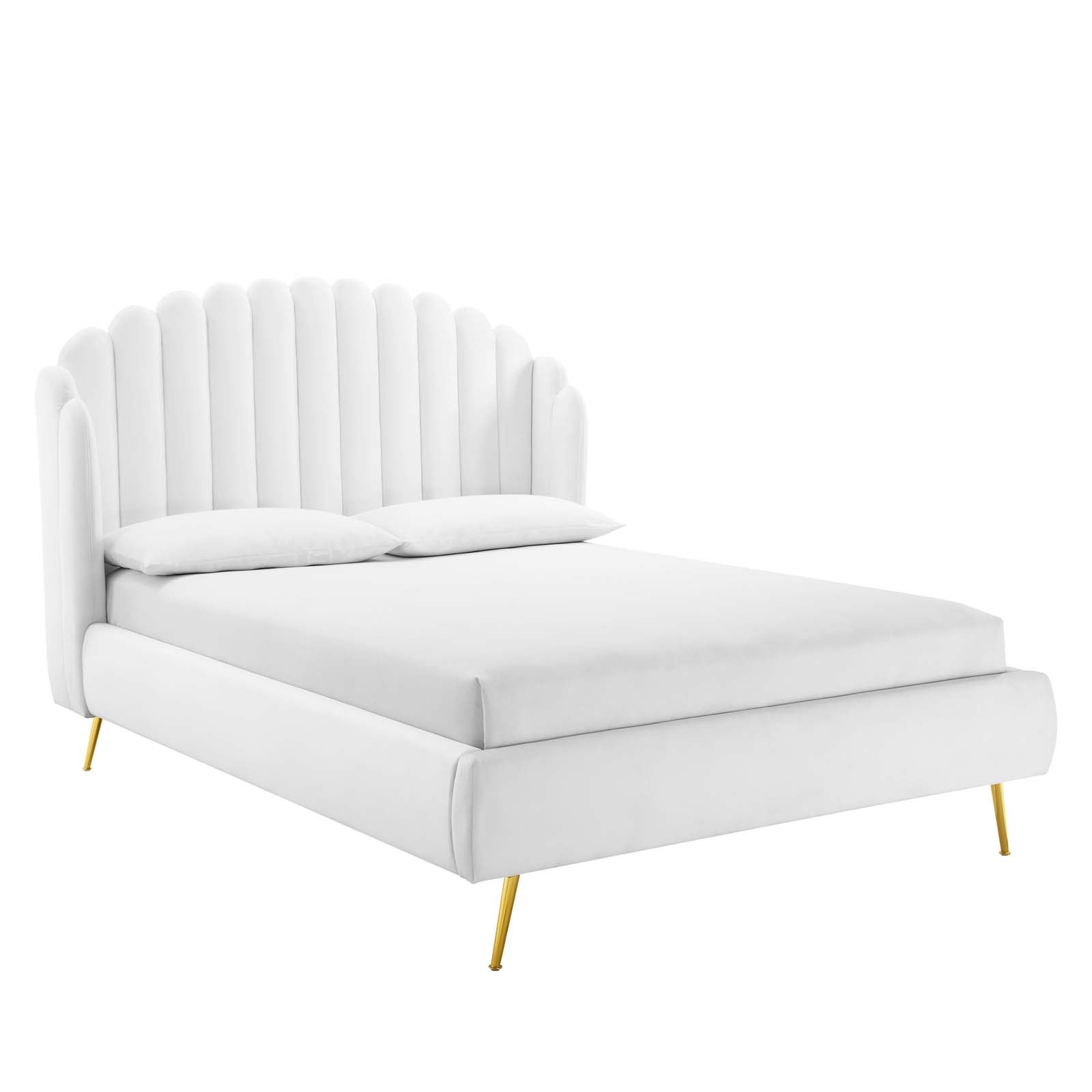 Modway Beds - Lana Queen Performance Velvet Wingback Platform Bed White