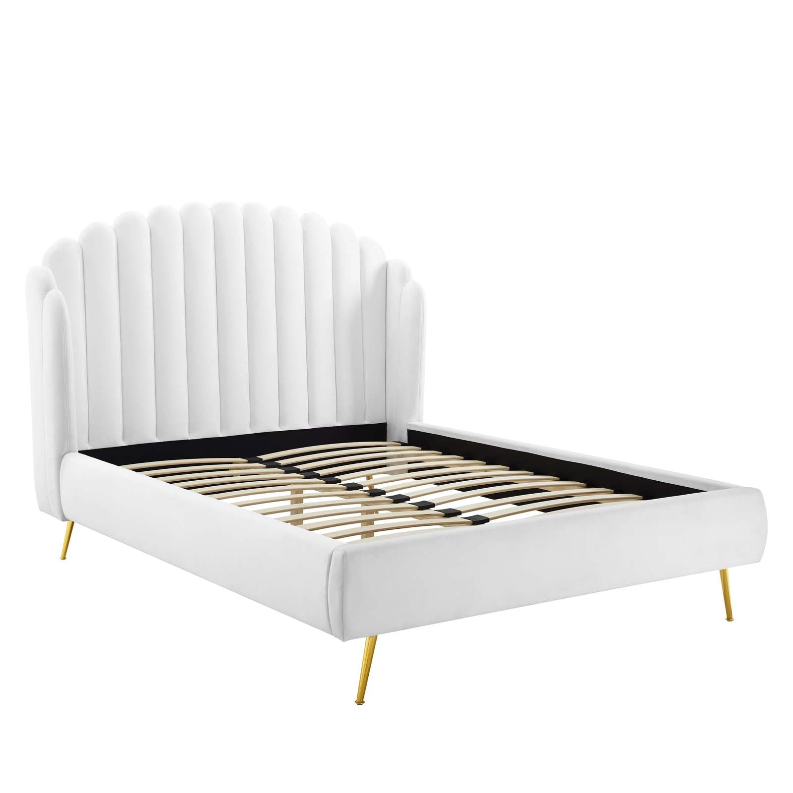 Modway Beds - Lana Queen Performance Velvet Wingback Platform Bed White