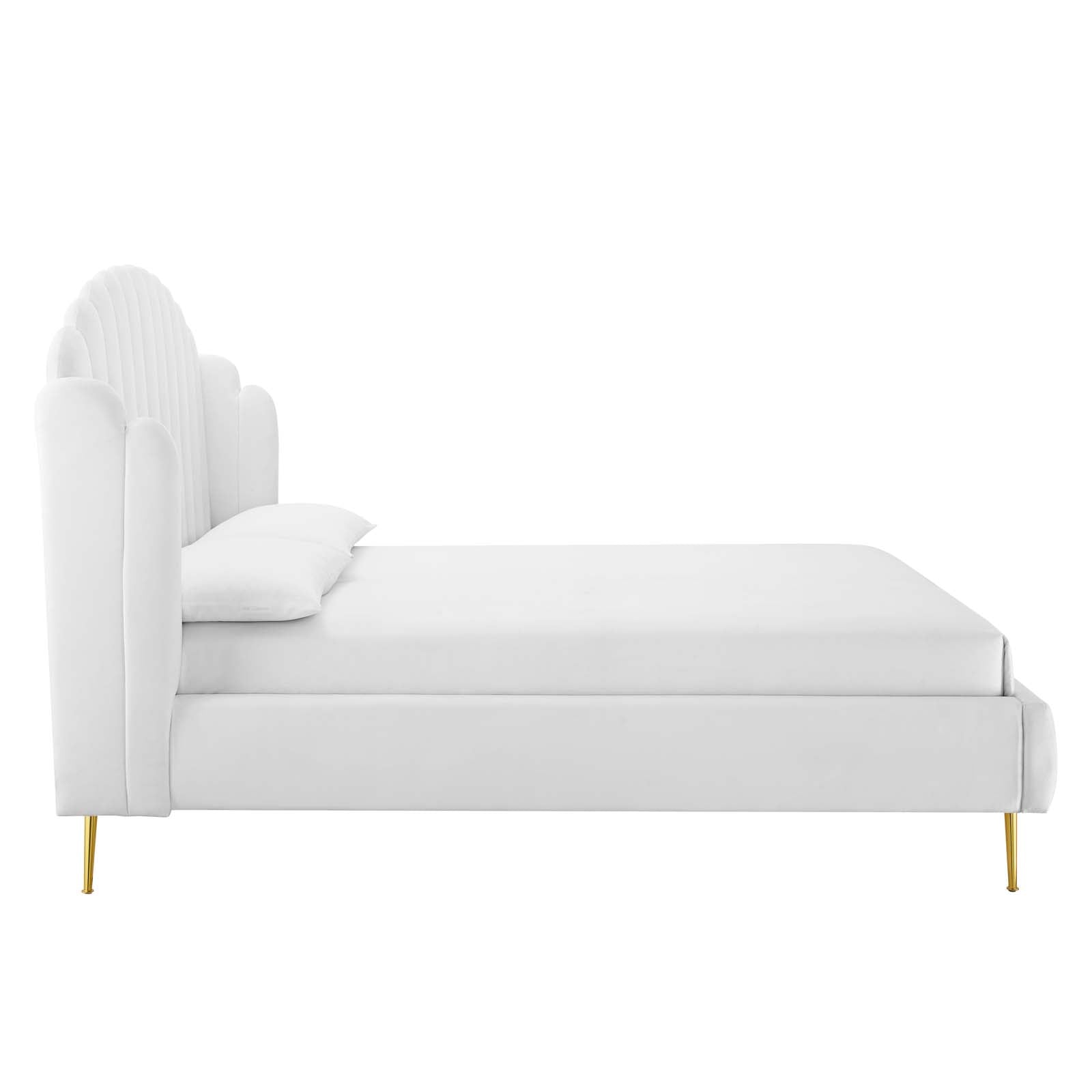 Modway Beds - Lana Queen Performance Velvet Wingback Platform Bed White