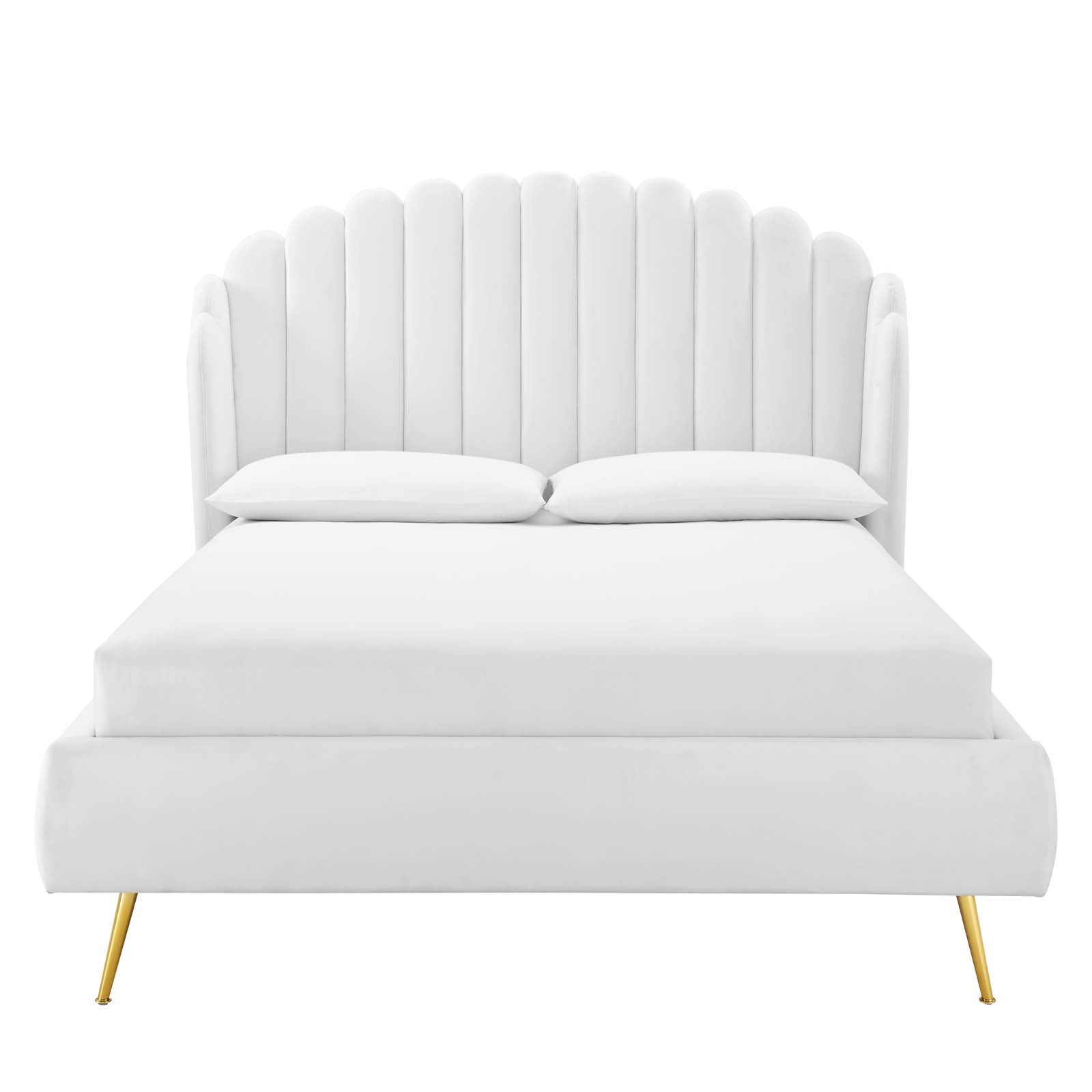 Modway Beds - Lana Queen Performance Velvet Wingback Platform Bed White