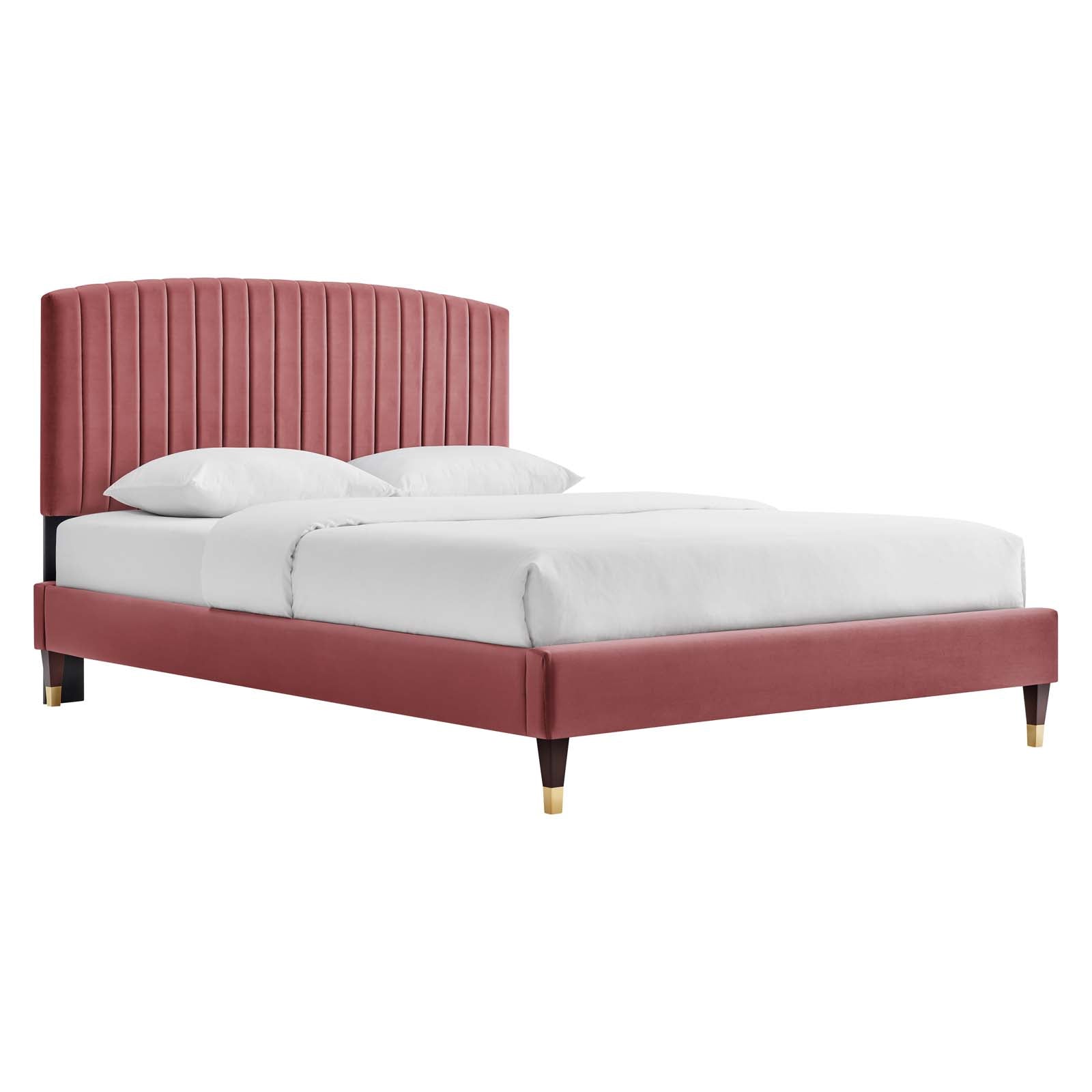 Modway Beds - Alessi-Performance-Velvet-Queen-Platform-Bed-Dusty-Rose