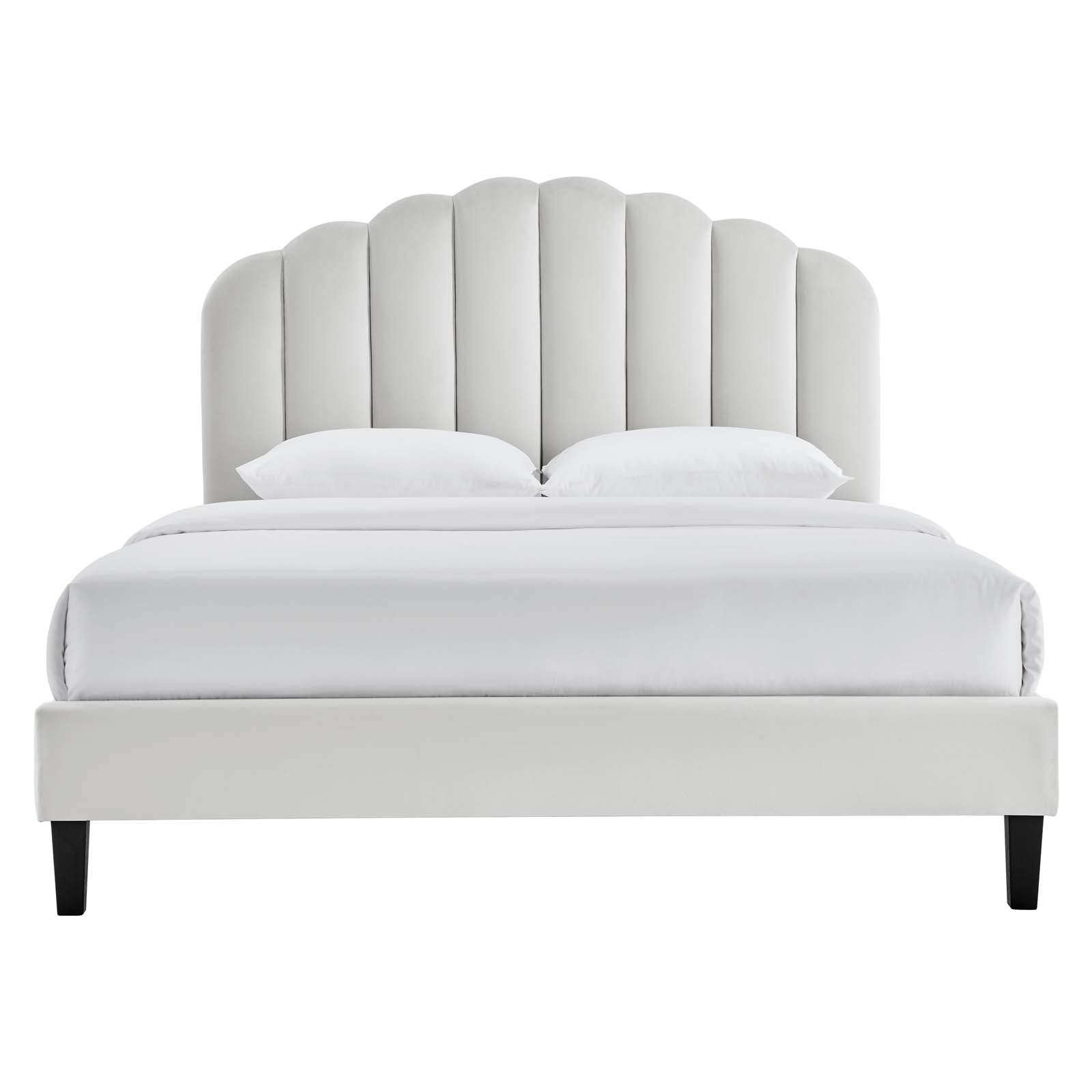 Modway Beds - Daisy Performance Velvet Queen Platform Bed Light Gray
