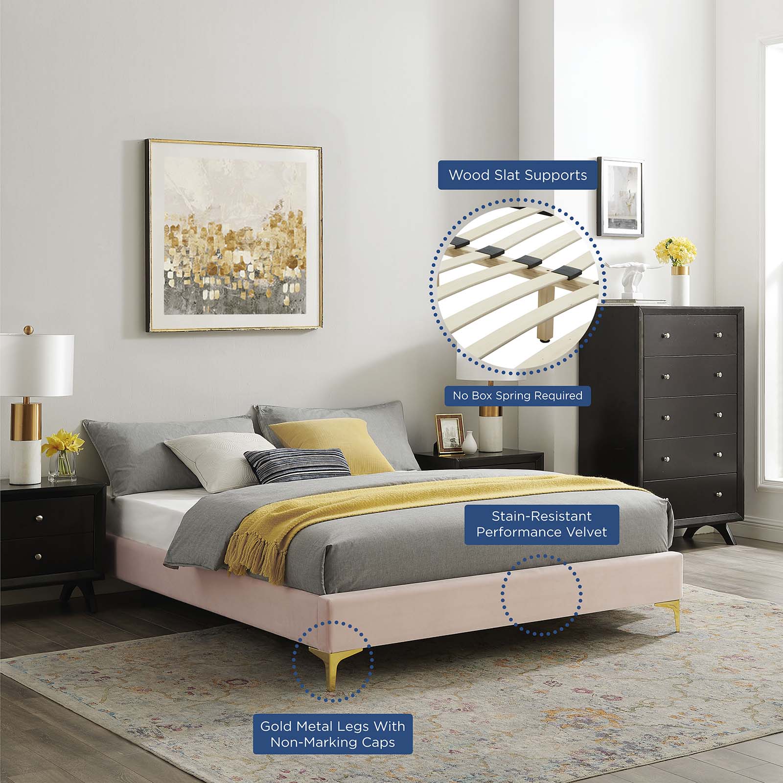 Modway Beds - Sutton Twin Performance Velvet Bed Frame Pink