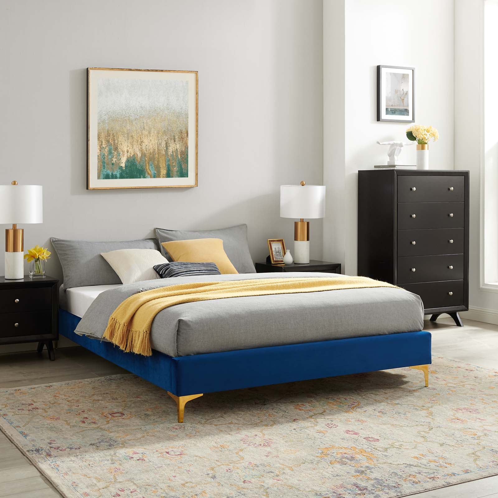 Modway Beds - Sutton Full Performance Velvet Bed Frame Navy