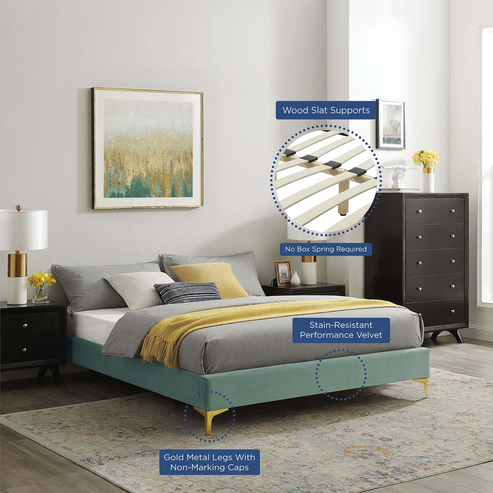 Modway Beds - Sutton King Performance Velvet Bed Frame Mint