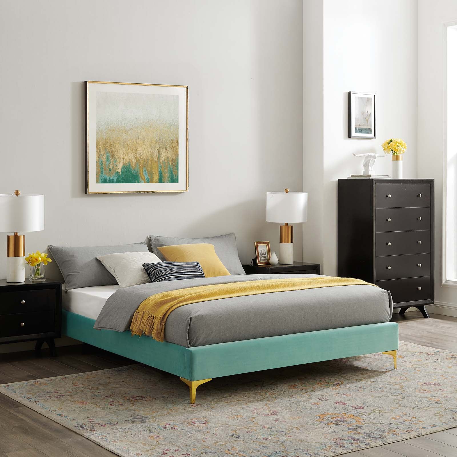 Modway Beds - Sutton King Performance Velvet Bed Frame Mint