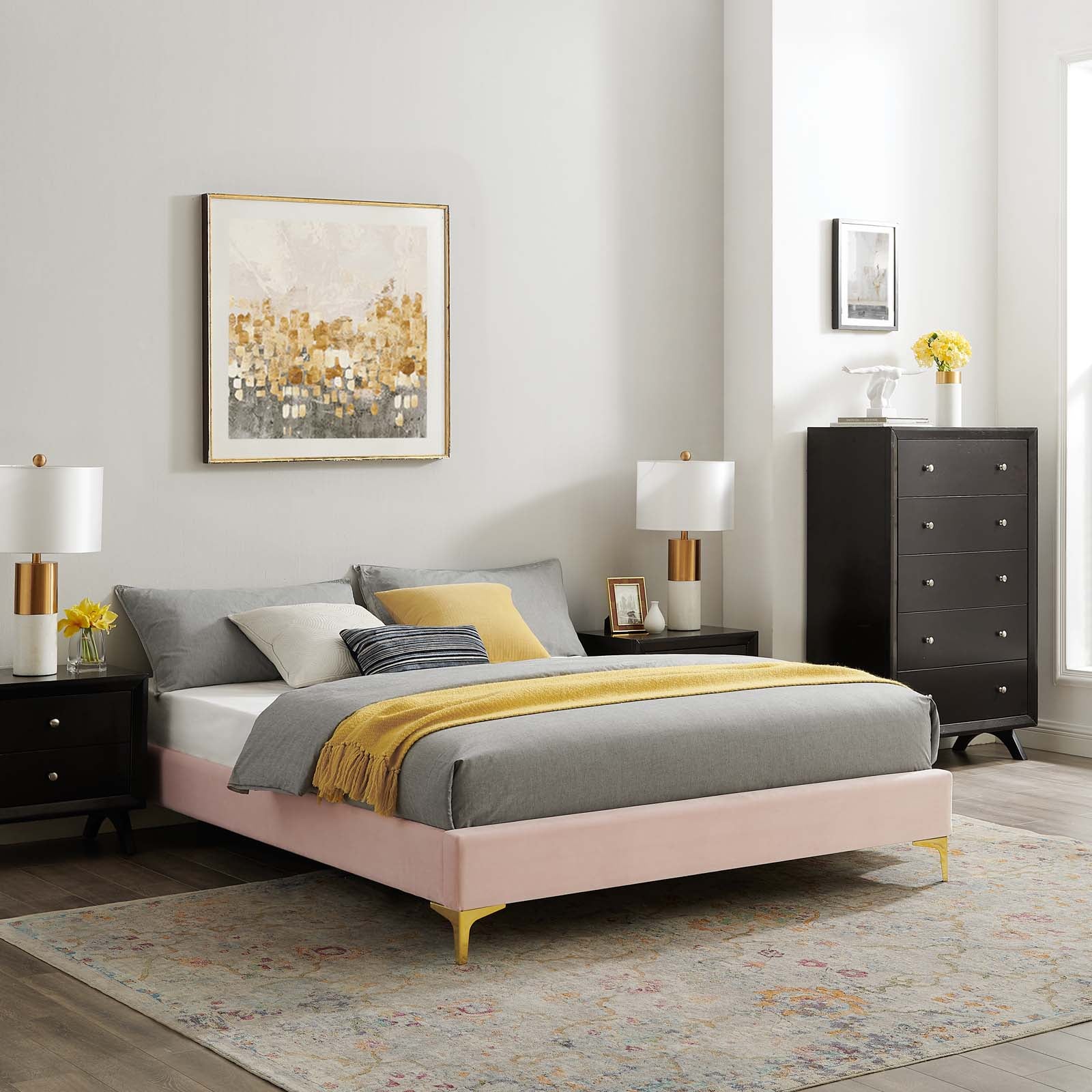 Modway Beds - Sutton King Performance Velvet Bed Frame Pink