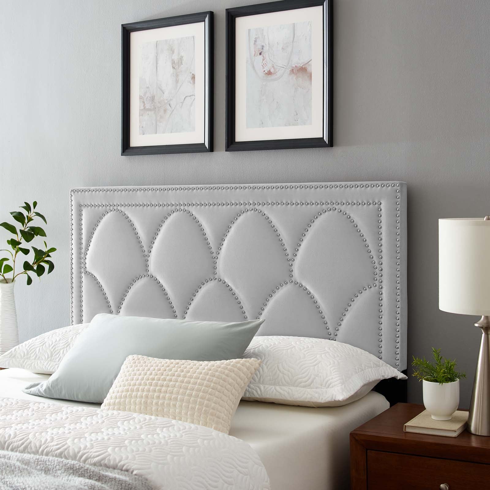 Modway Headboards - Greta Performance Velvet Twin Headboard Light Gray