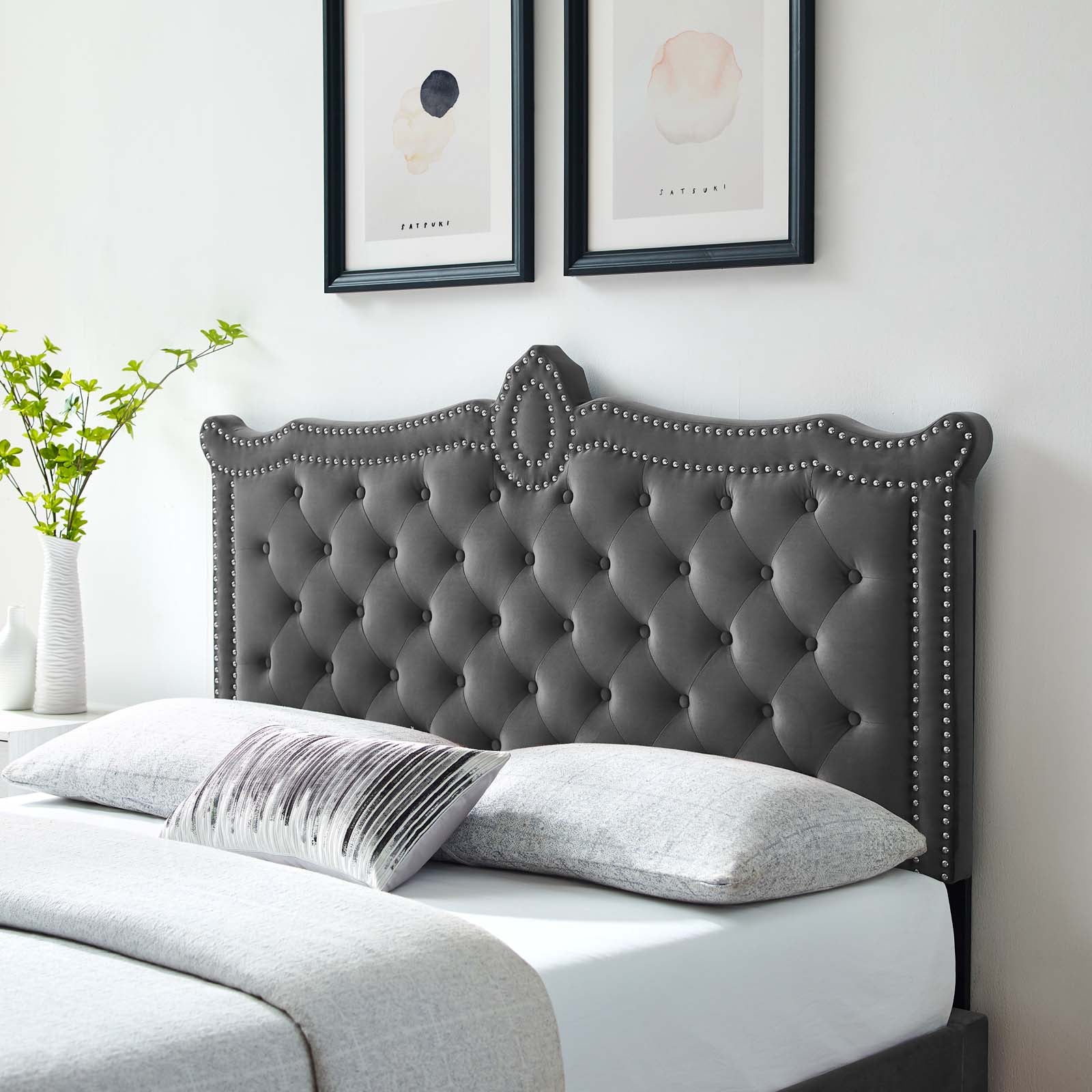 Modway Headboards - Louisa Tufted Performance Velvet Full/Queen Headboard Charcoal