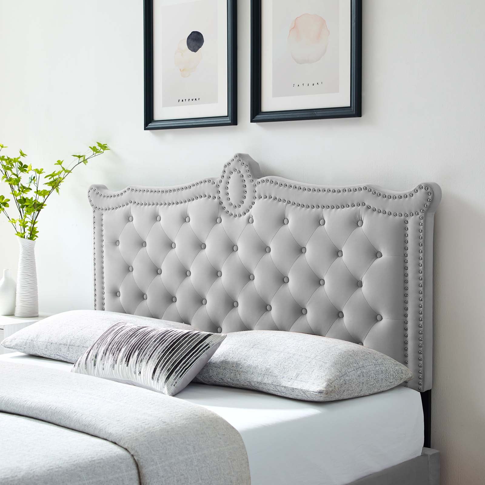 Modway Headboards - Louisa Tufted Performance Velvet Full/Queen Headboard Light Gray