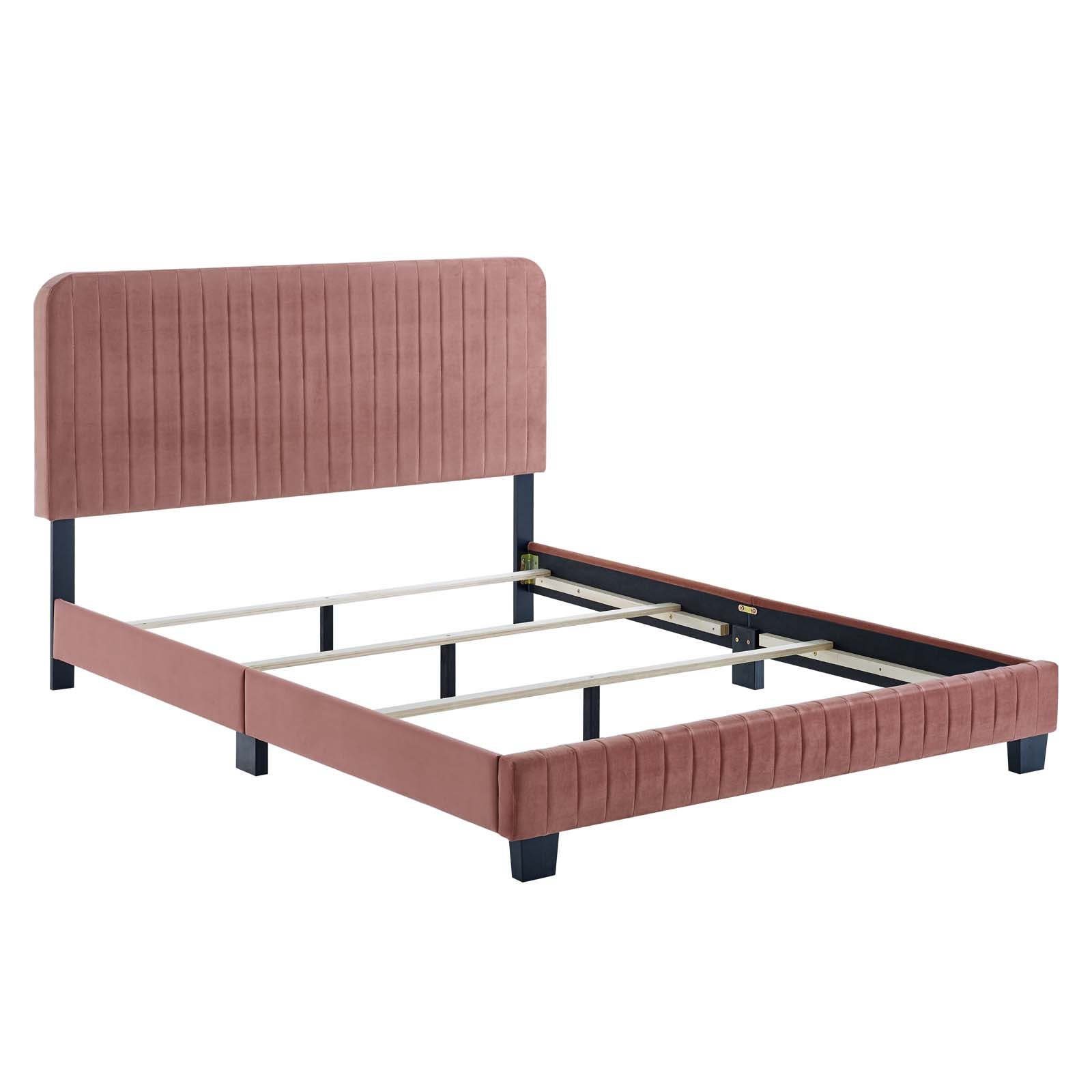 Modway Beds - Celine Channel Tufted Performance Velvet King Bed Dusty Rose