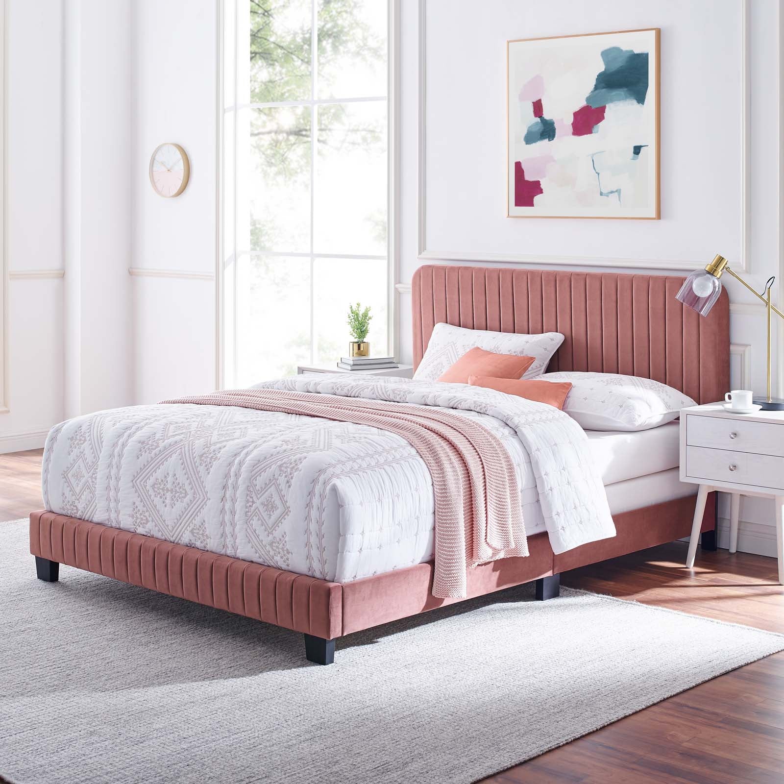 Modway Beds - Celine Channel Tufted Performance Velvet King Bed Dusty Rose
