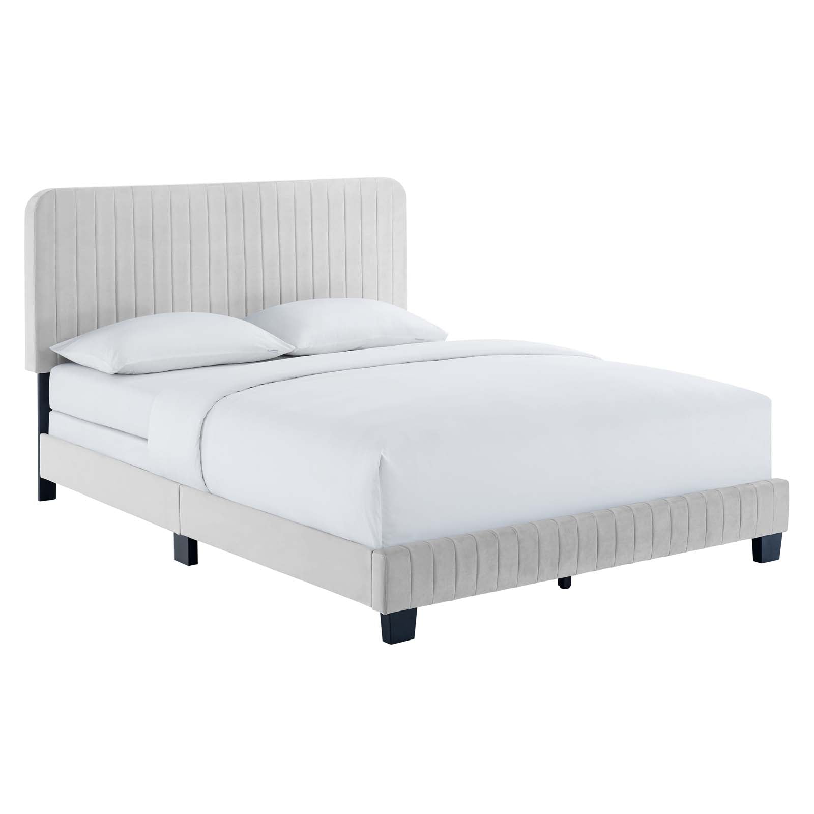 Modway Beds - Celine Channel Tufted Performance Velvet King Bed Light Gray