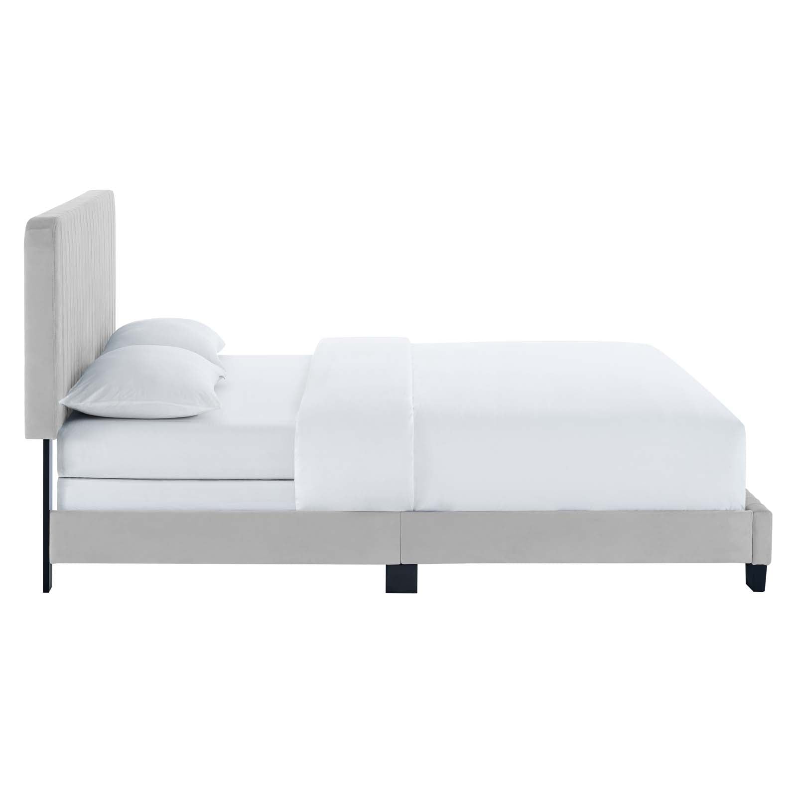 Modway Beds - Celine Channel Tufted Performance Velvet King Bed Light Gray
